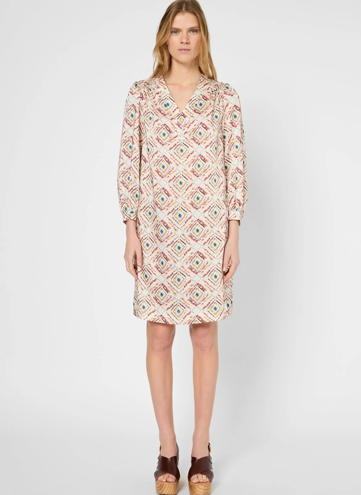 Robe courte col V Beige PRUNE