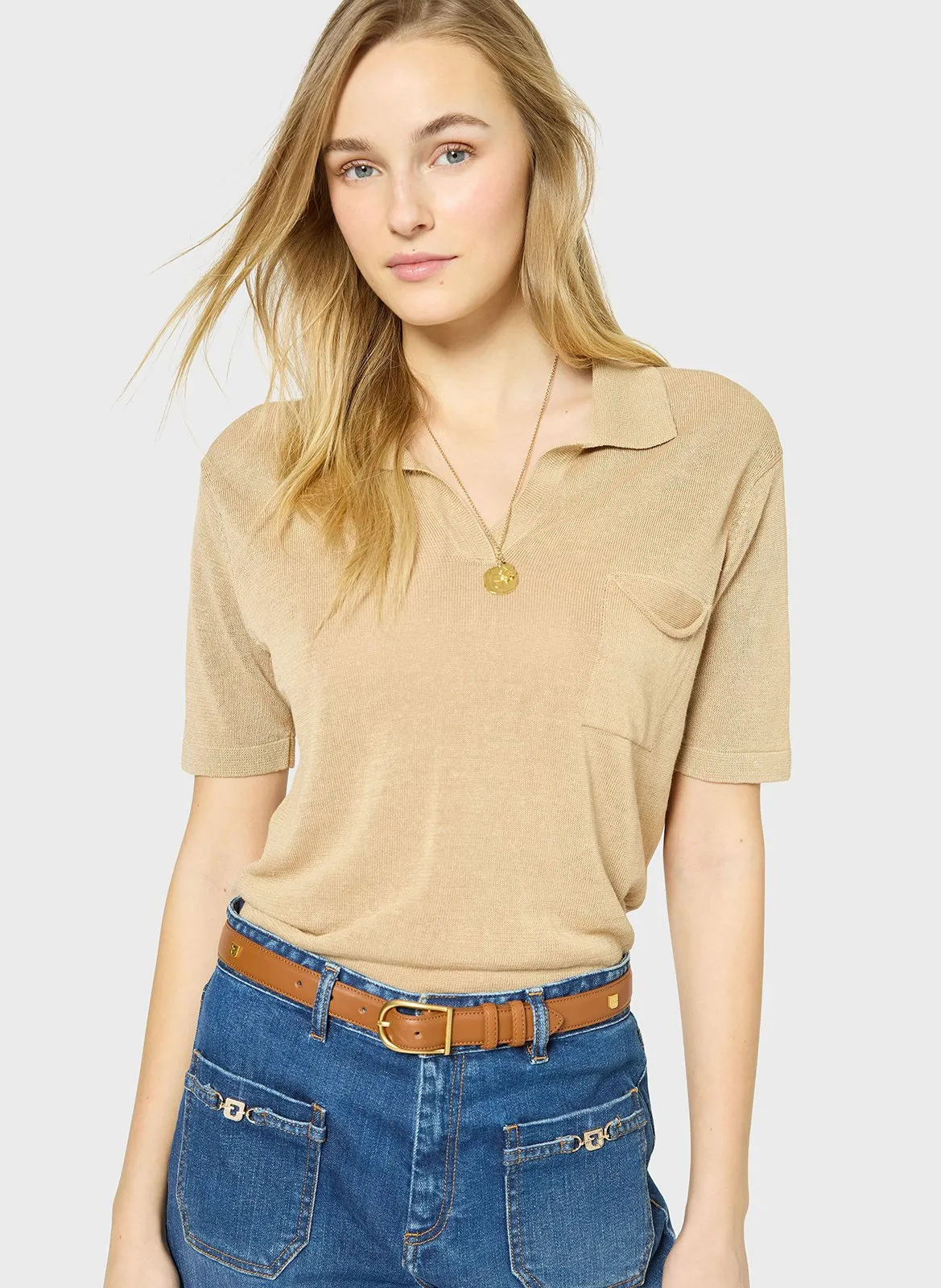 Polo en lin mélangé Marron JASMINE