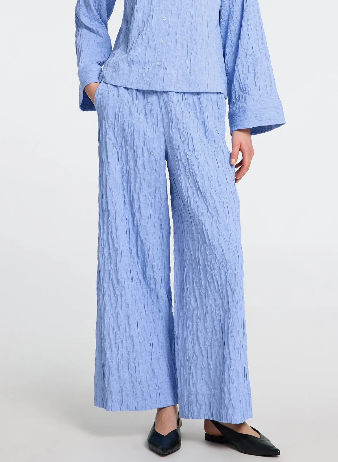 Pantalon large en coton mélangé Bleu CORIA