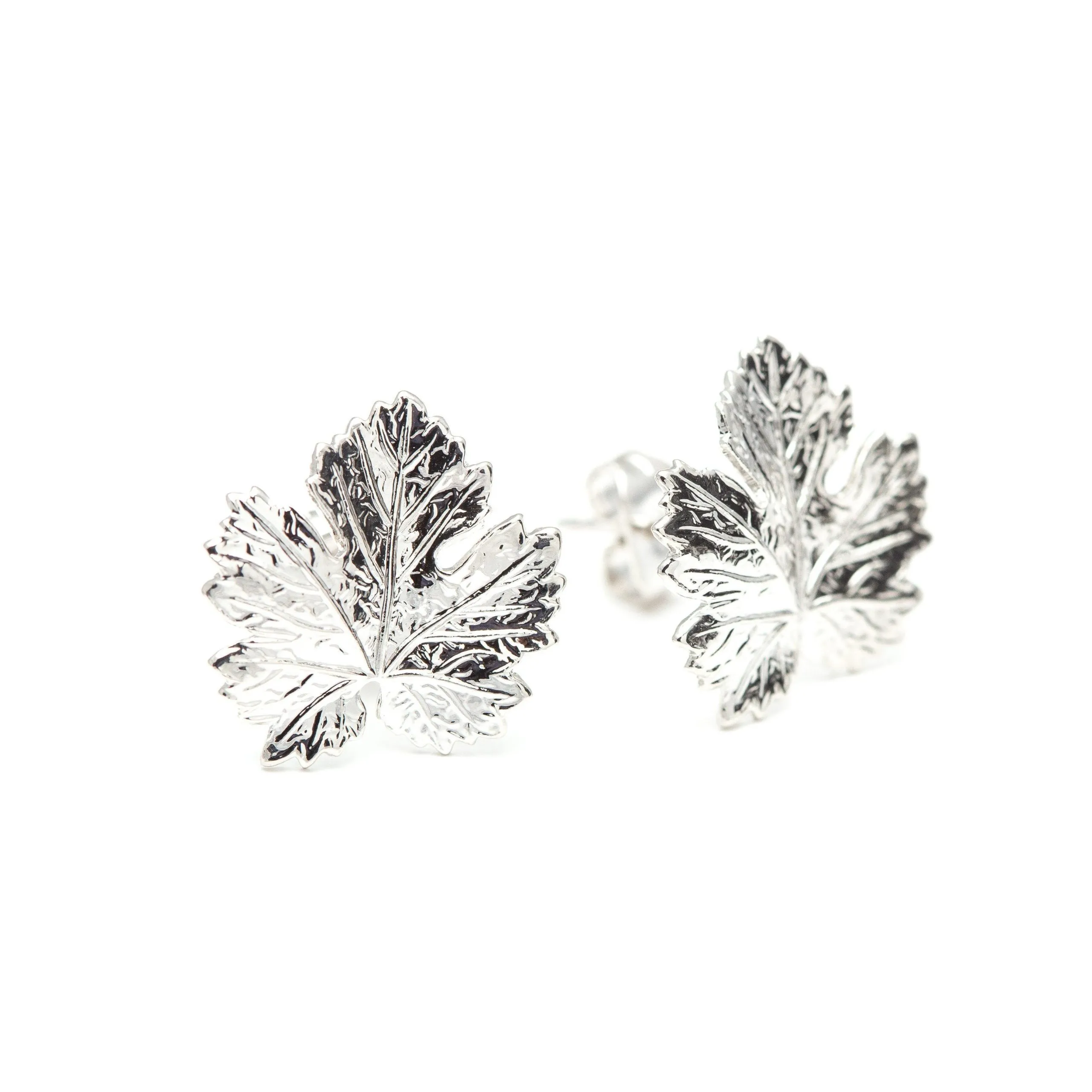 Boucles d'oreilles puces feuilles doré à l'or fin Argent HÉRA