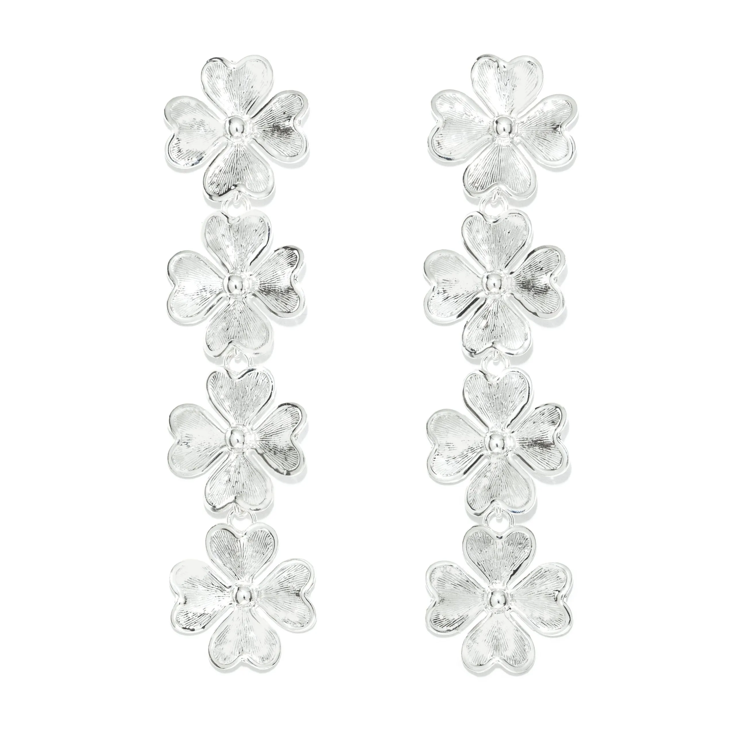 Boucles d'oreilles puces pendantes trèfles plaqué argent Argent LÉON