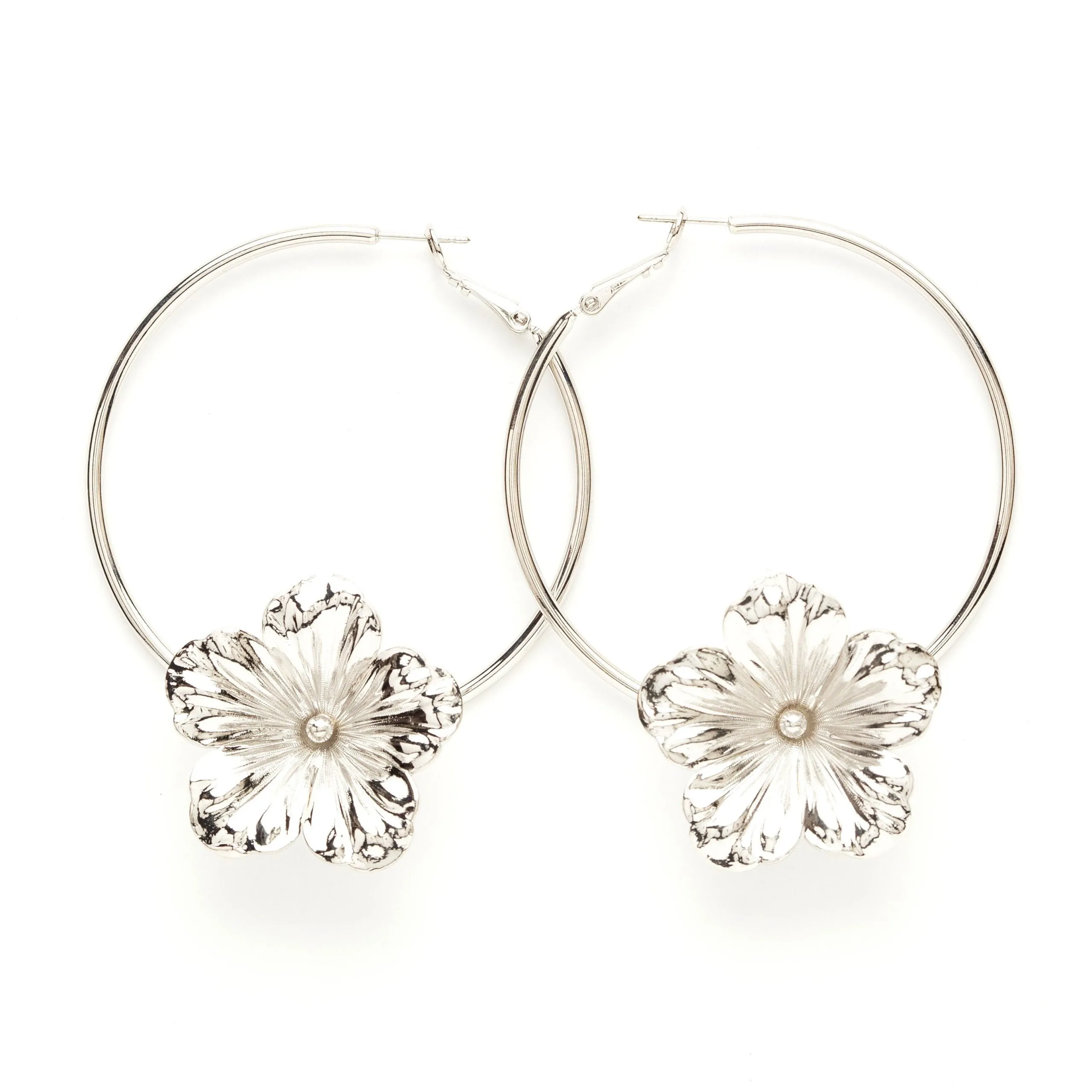 Boucles d'oreilles créoles fleurs plaqué argent Argent GAÏA