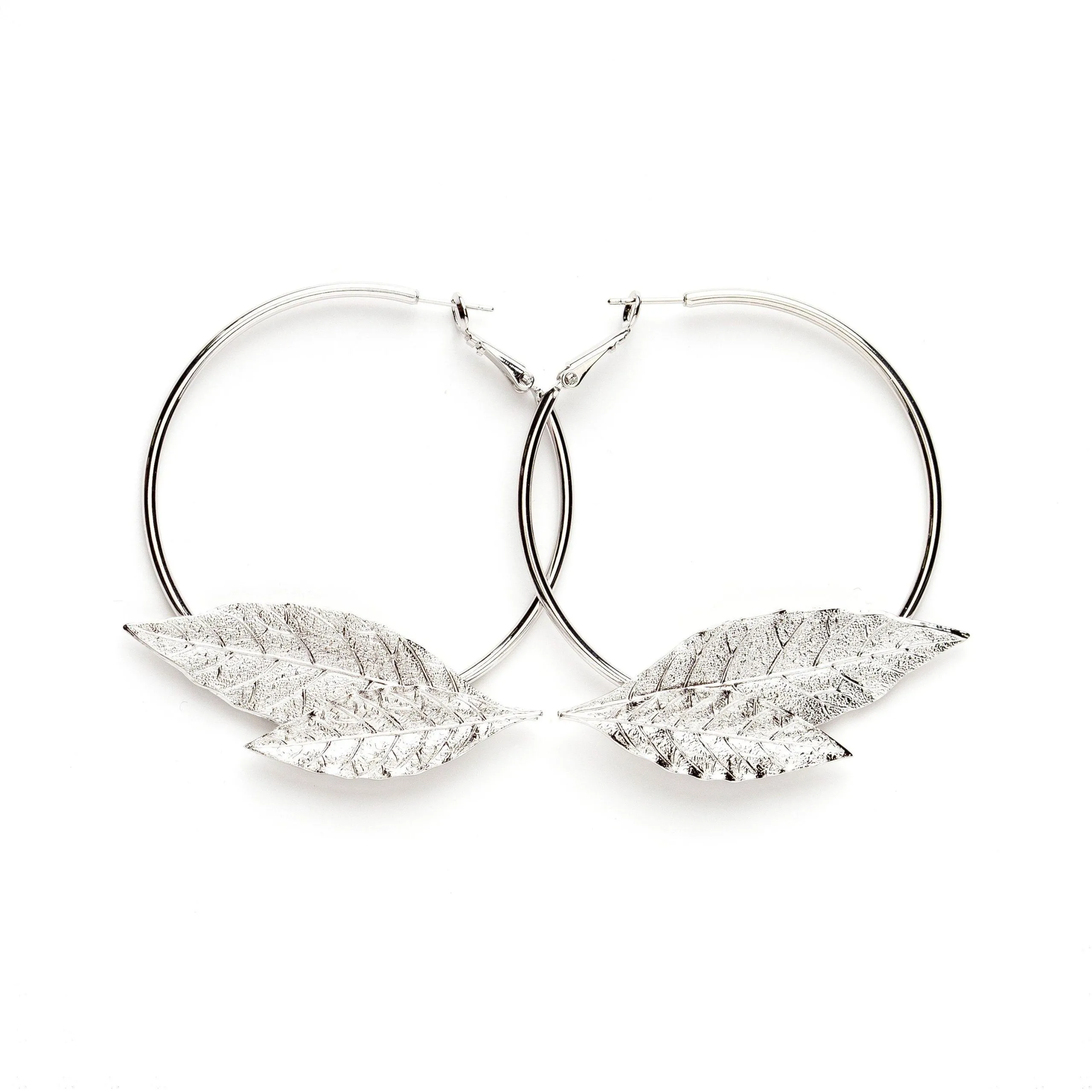 Boucles d'oreilles créoles feuilles doré à l'or fin Argent THALIE