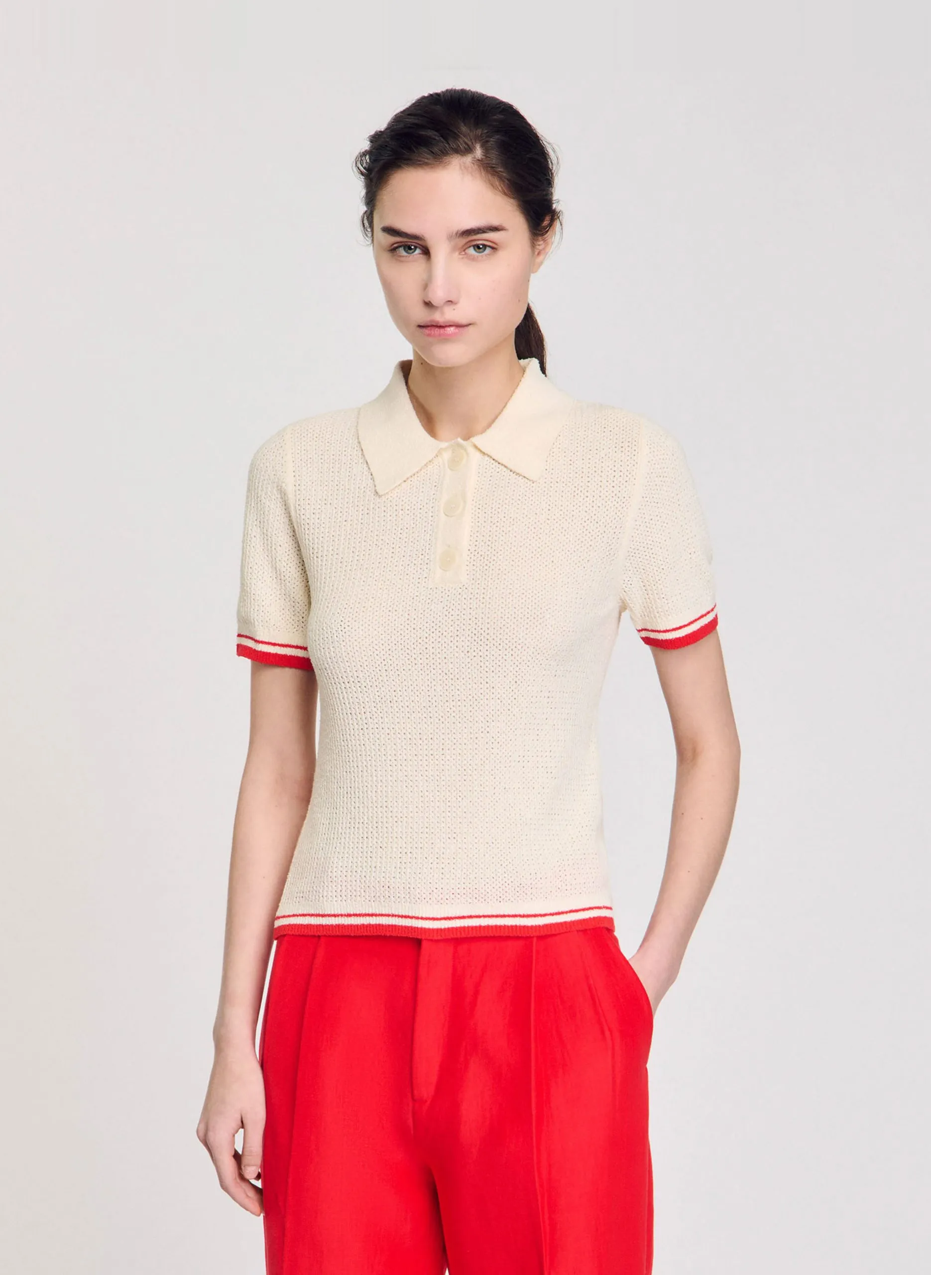 Polo en maille en coton mélangé Blanc