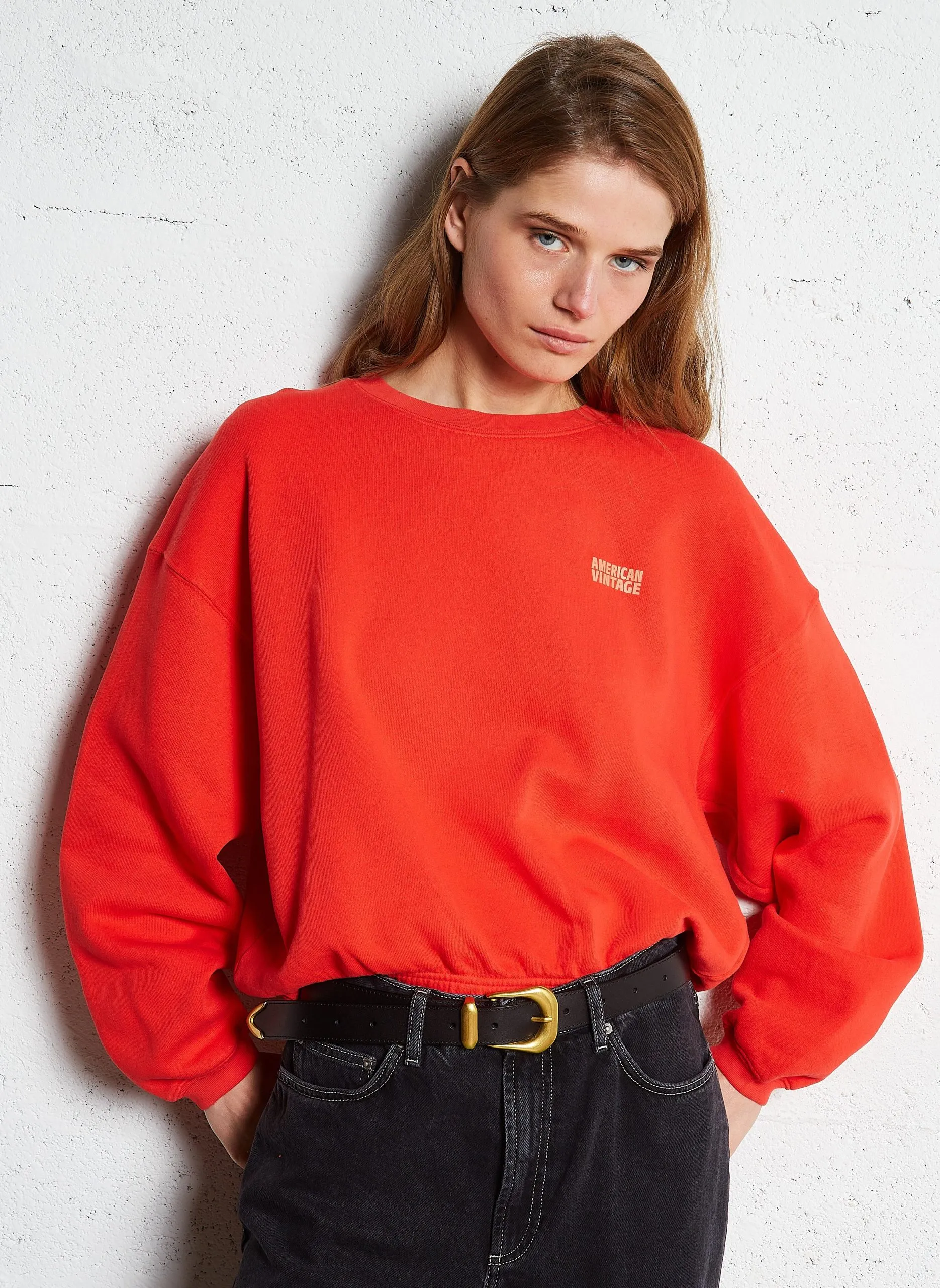 Sweat court col rond en coton mélangé Rouge IZUBIRD