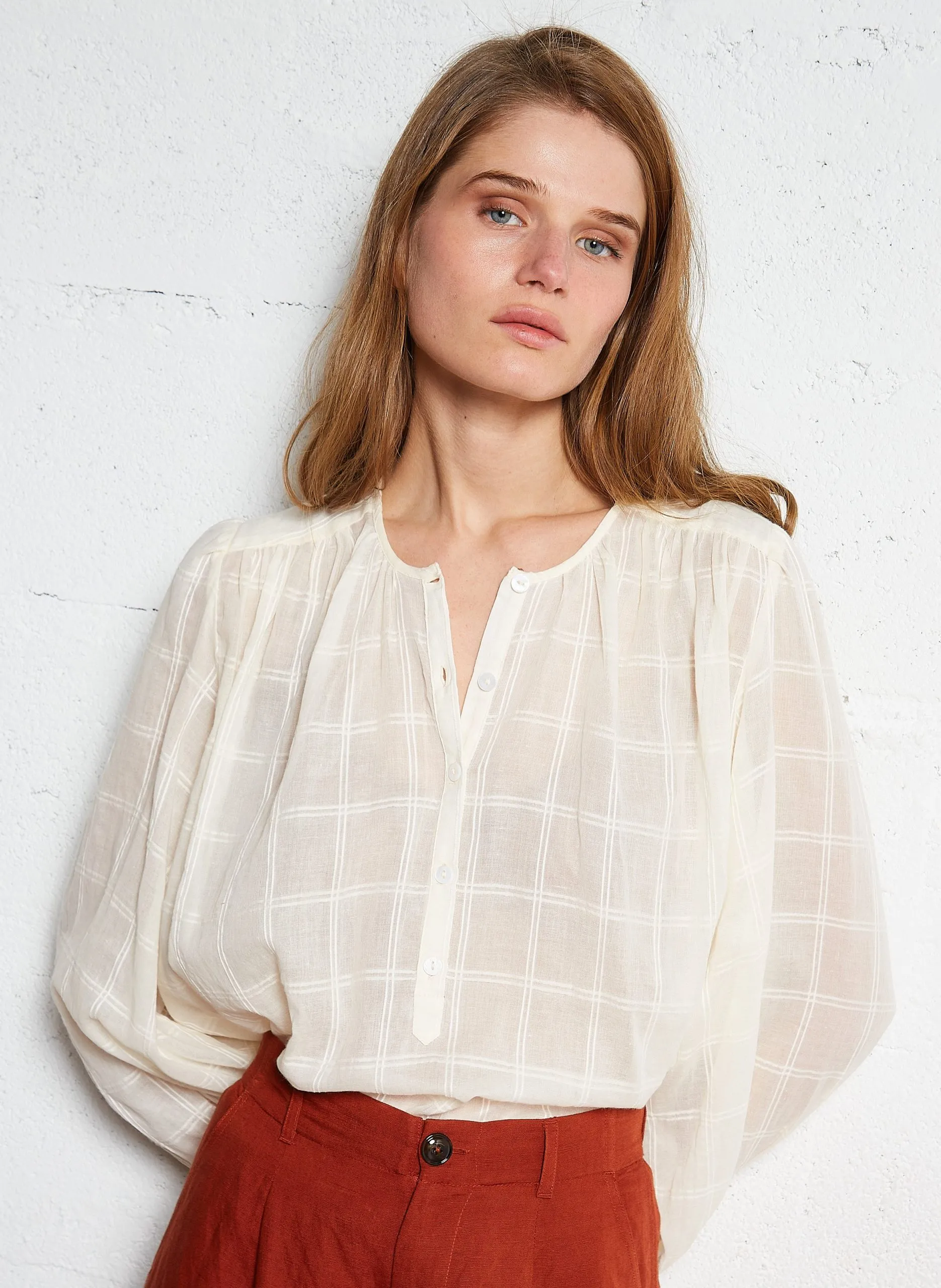 Blouse ample à carreaux Blanc TOLEDO