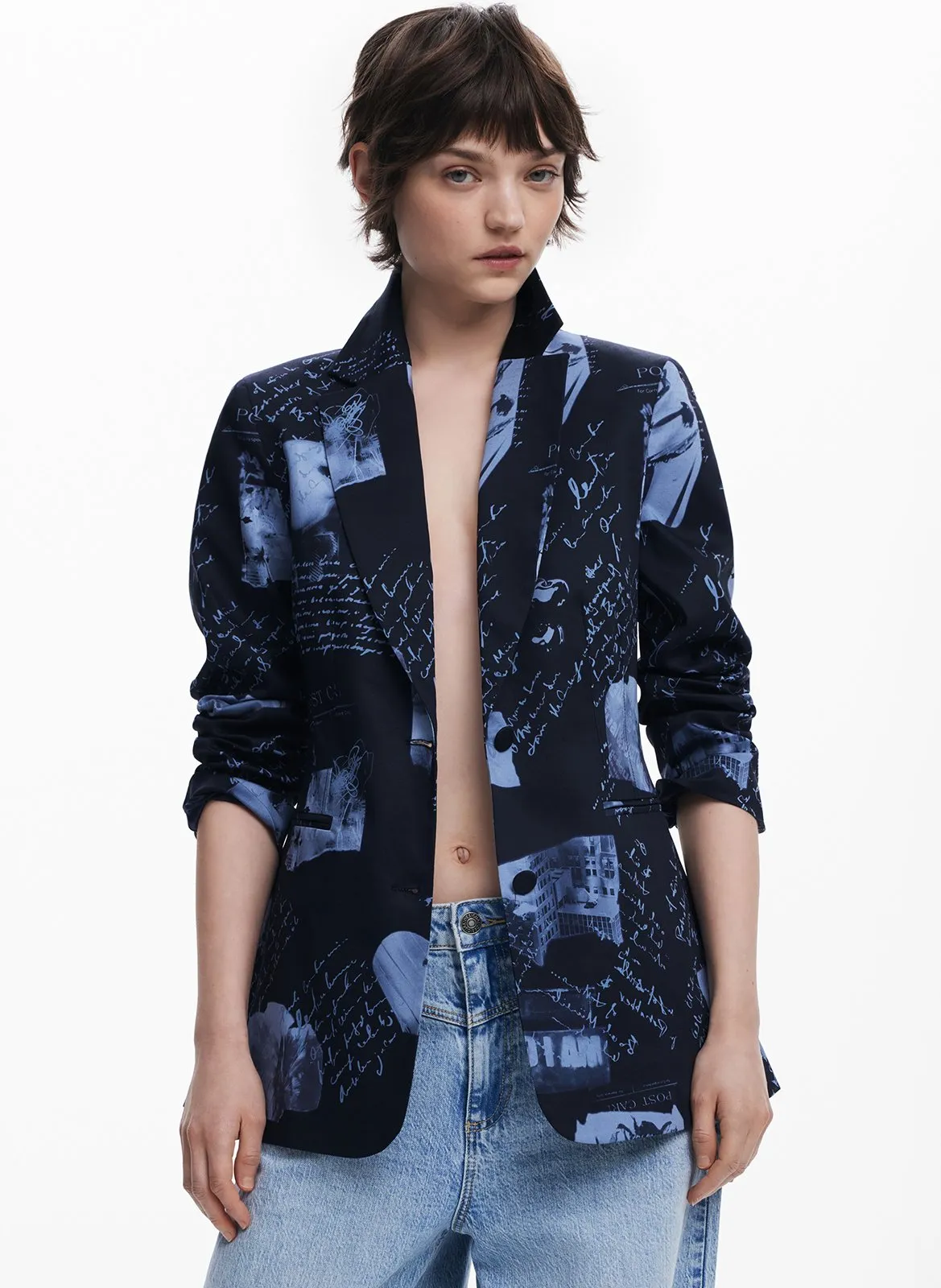 Veste de tailleur imprimée en coton mélangé Bleu