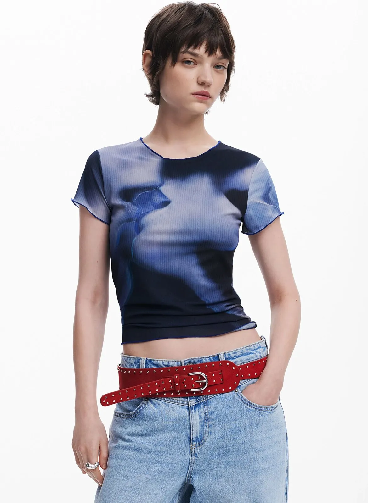 Tee-shirt col rond imprimé Bleu