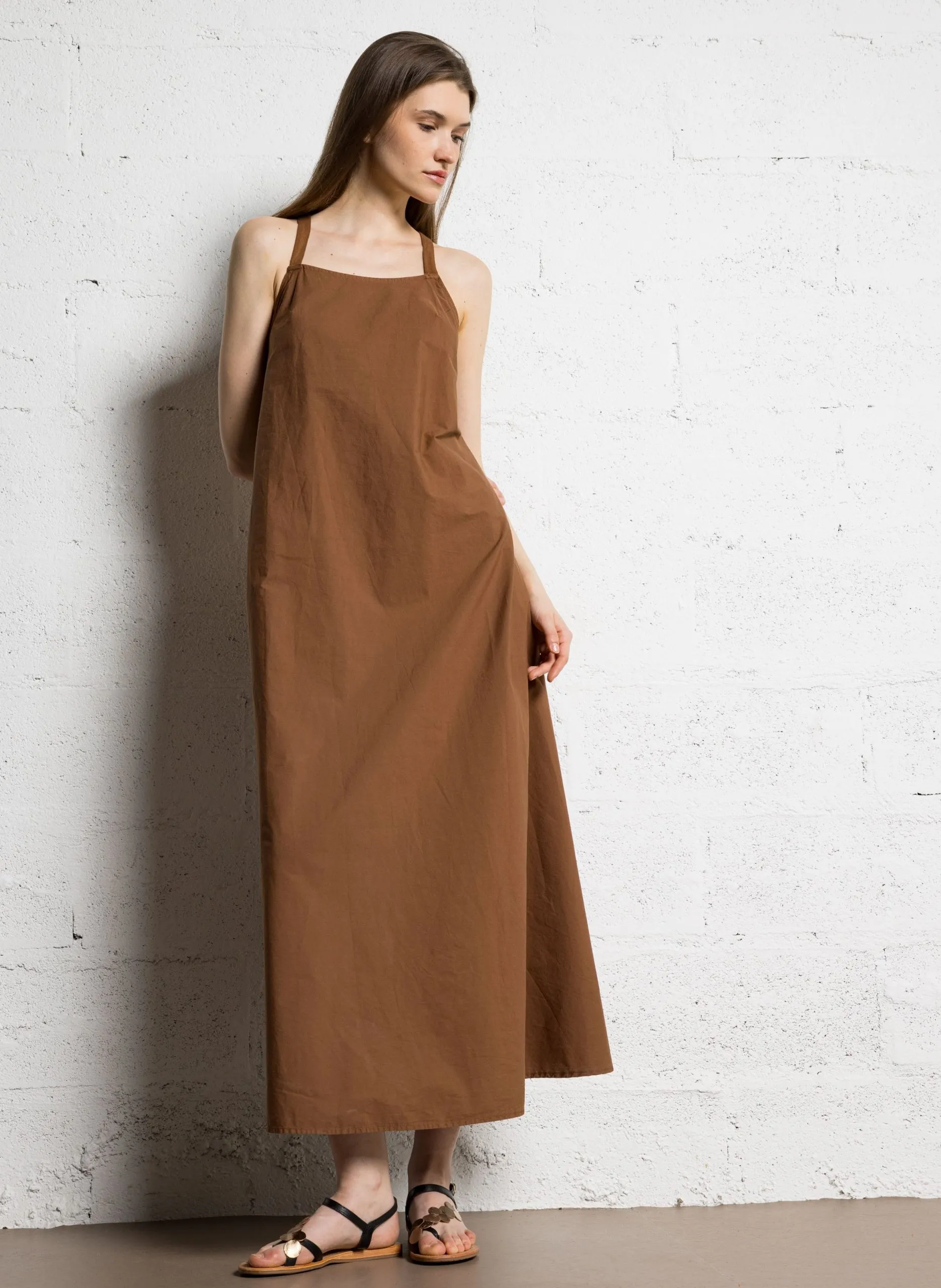 Robe col carré en coton Beige COLEEN