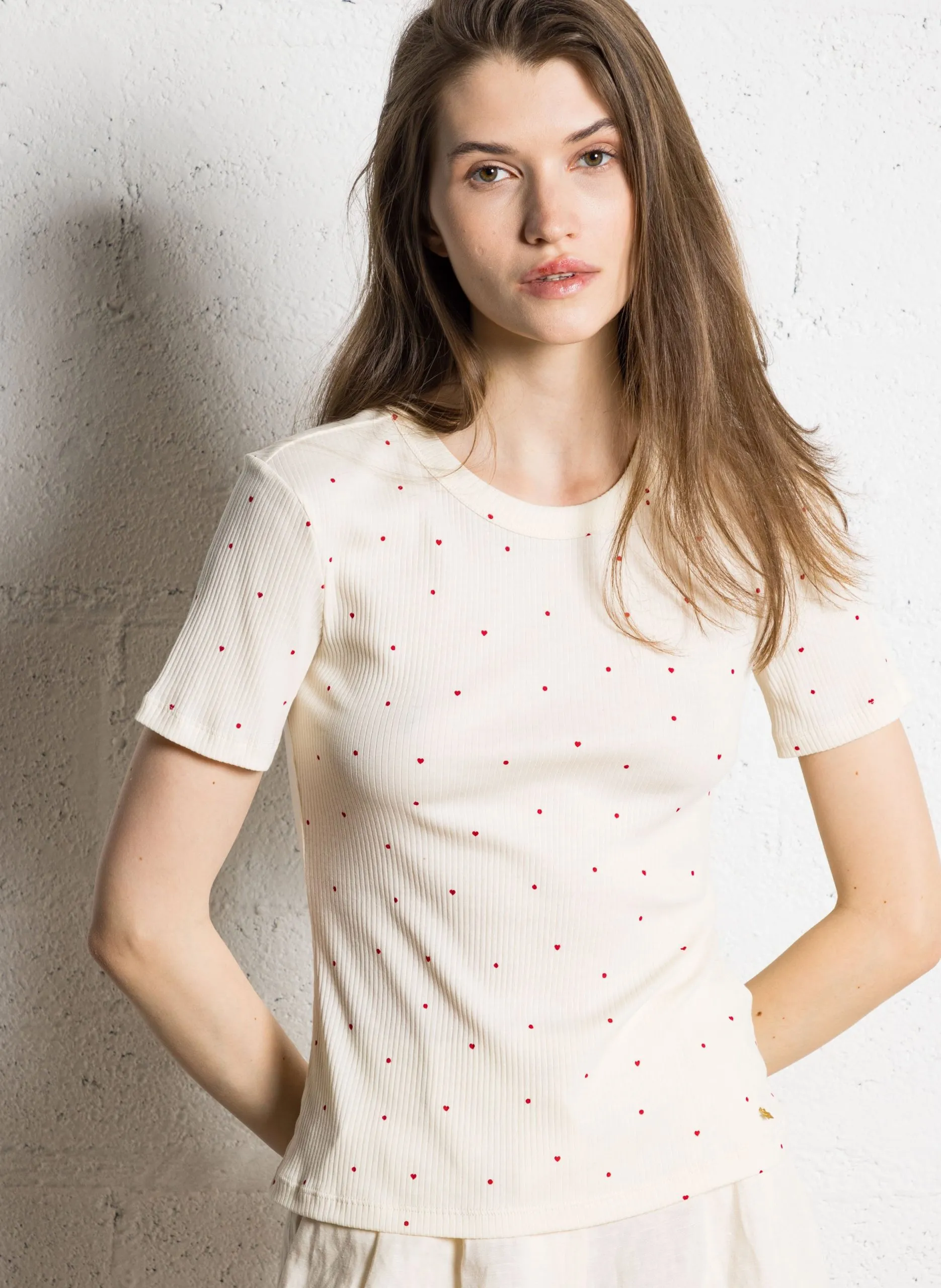 Tee-shirt ajusté col rond en coton bio Blanc HAVA