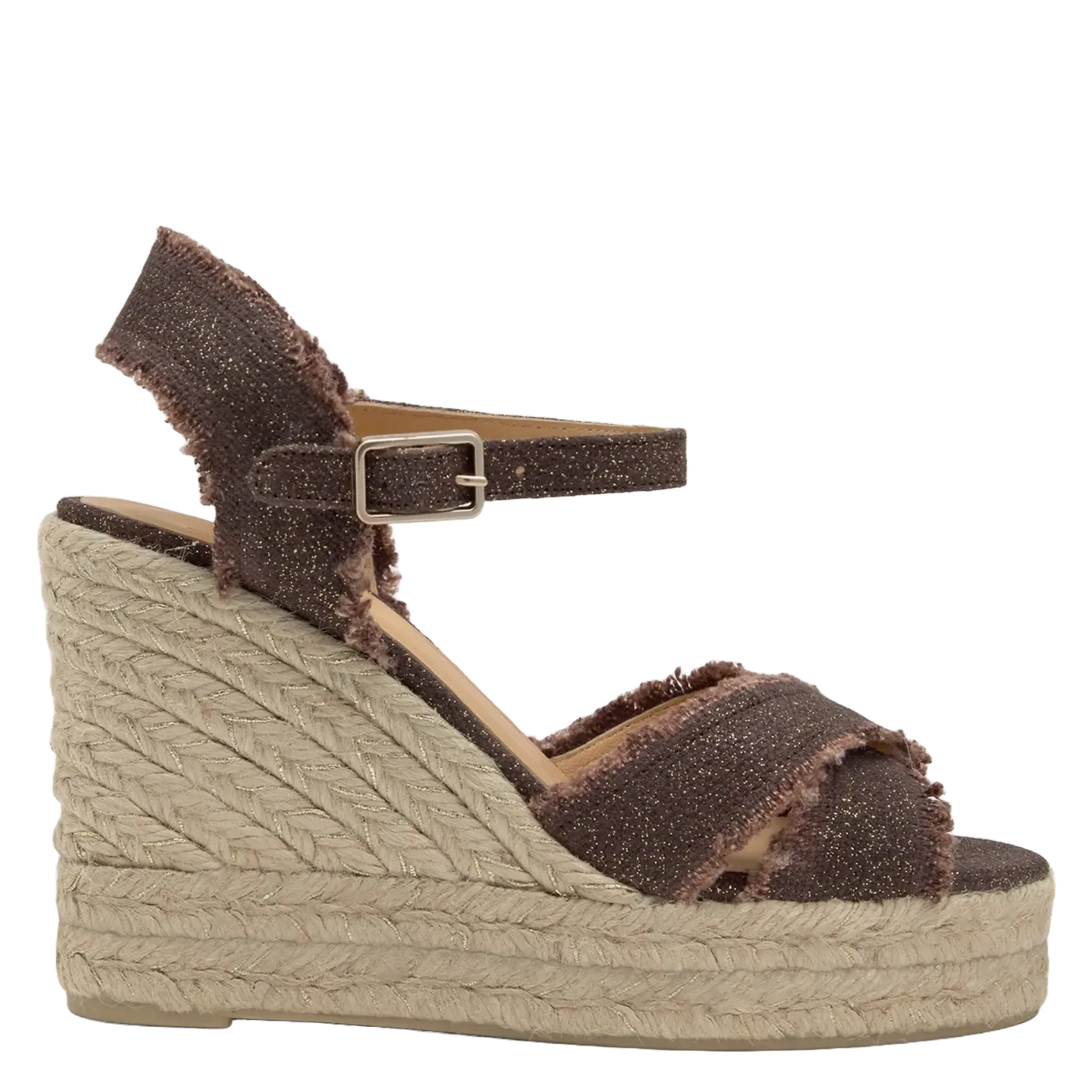 Sandales compensées en lin à paillettes Marron BROMELIAED