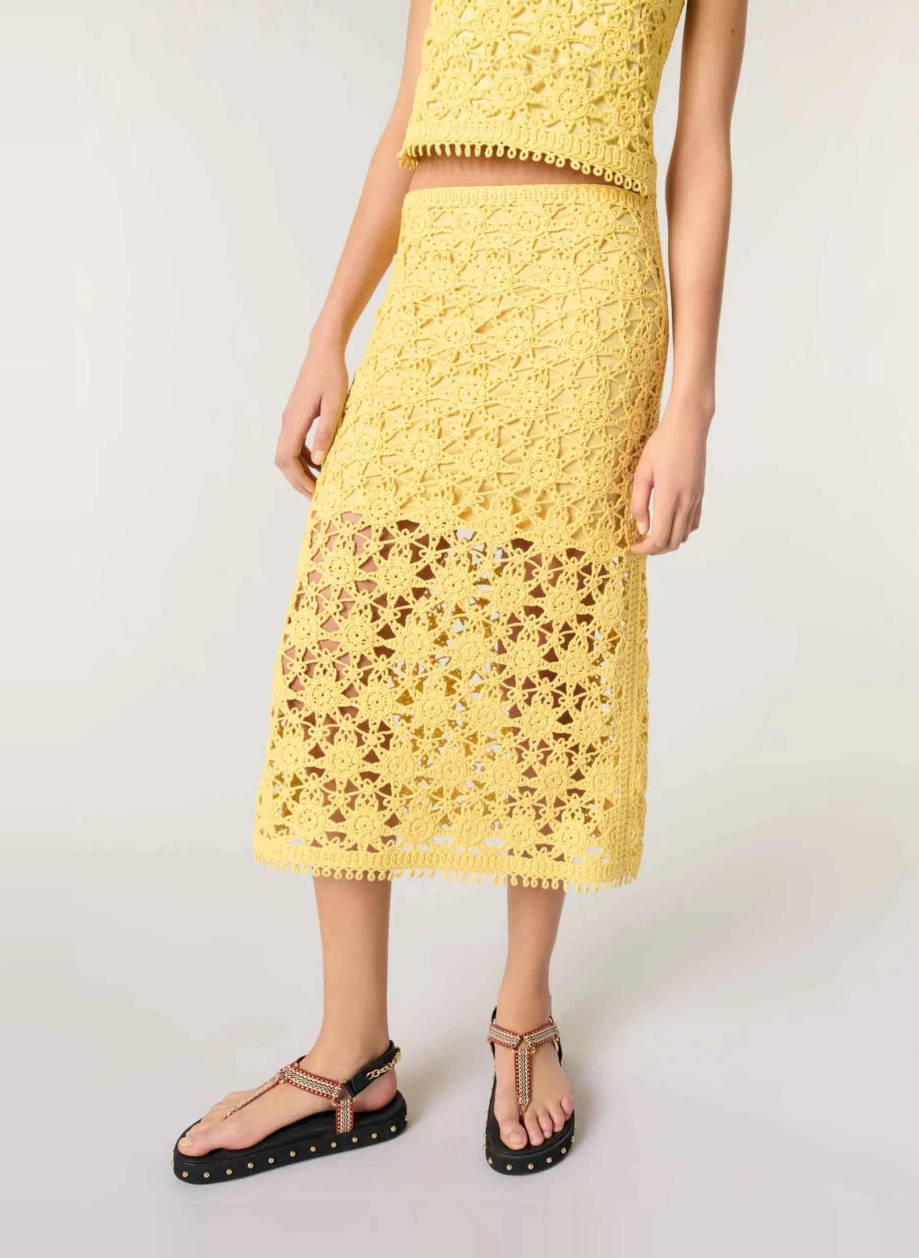 Jupe midi droite en coton Jaune