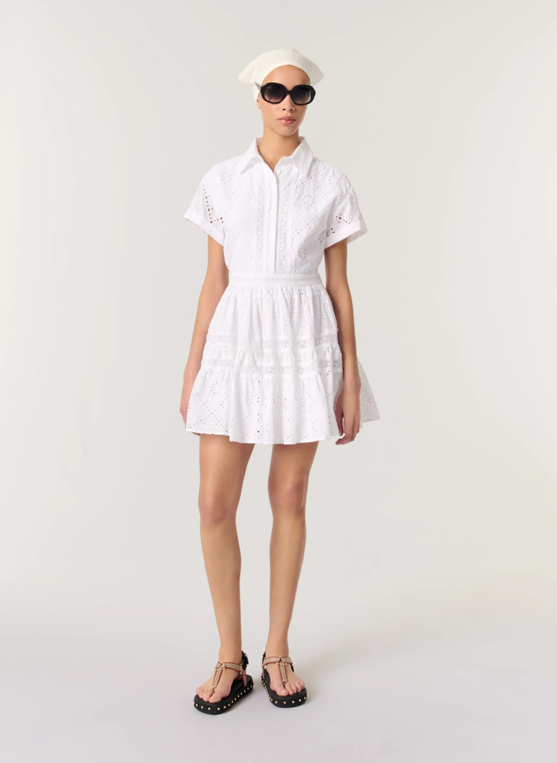 Robe courte cintrée en coton Blanc