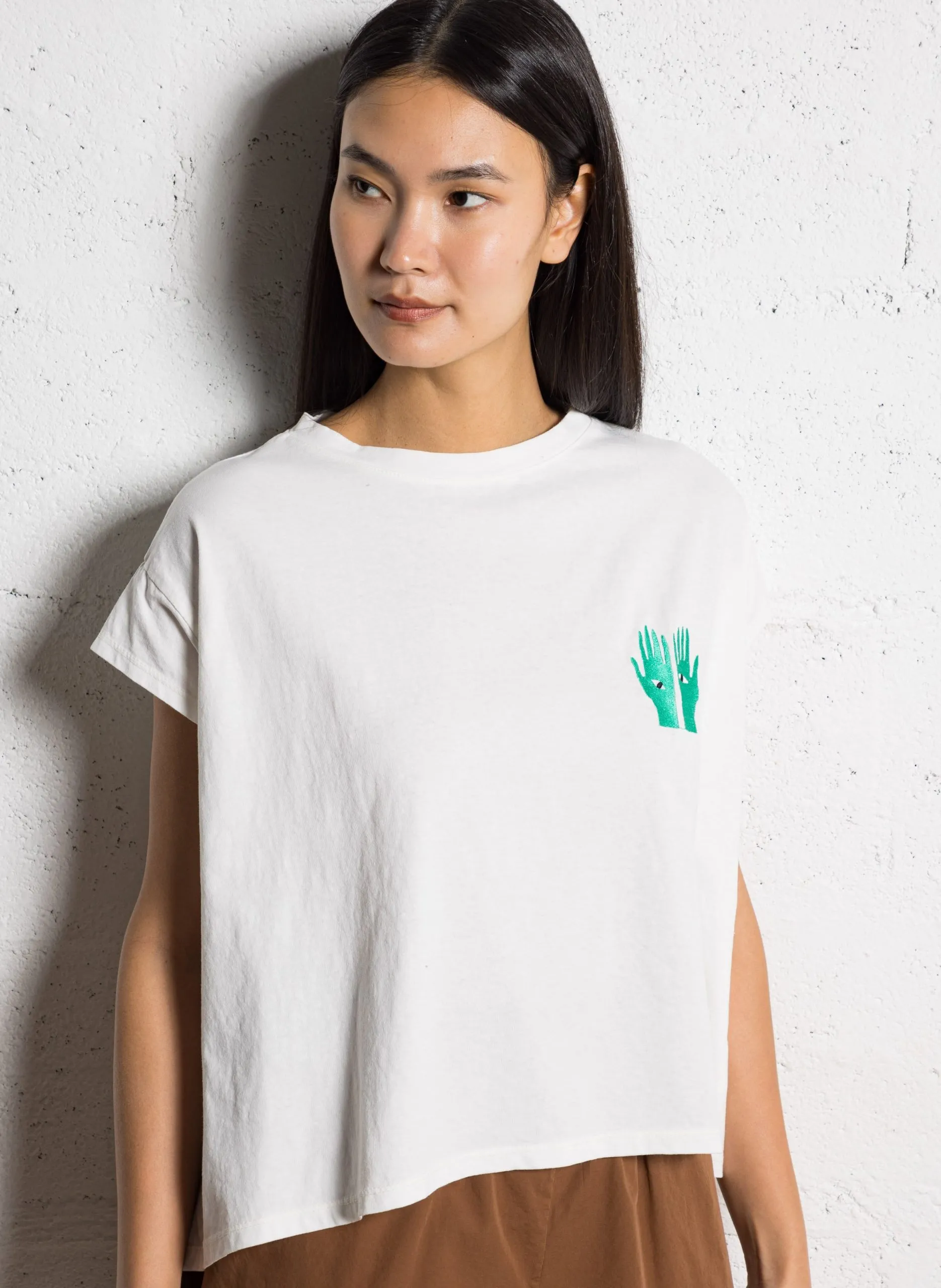 Tee-shirt col rond en coton Blanc AVA