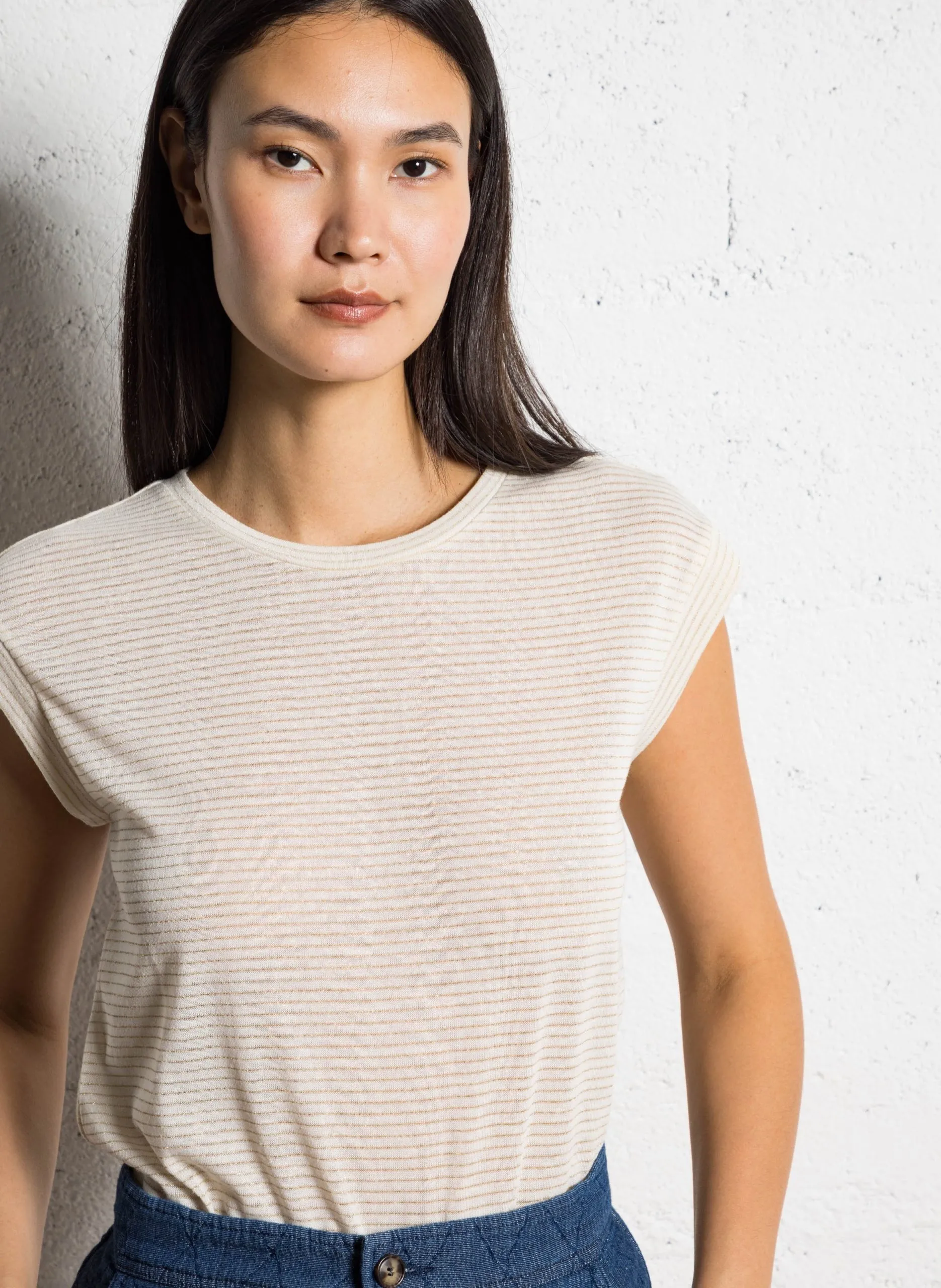 Tee-shirt droit à rayures Beige