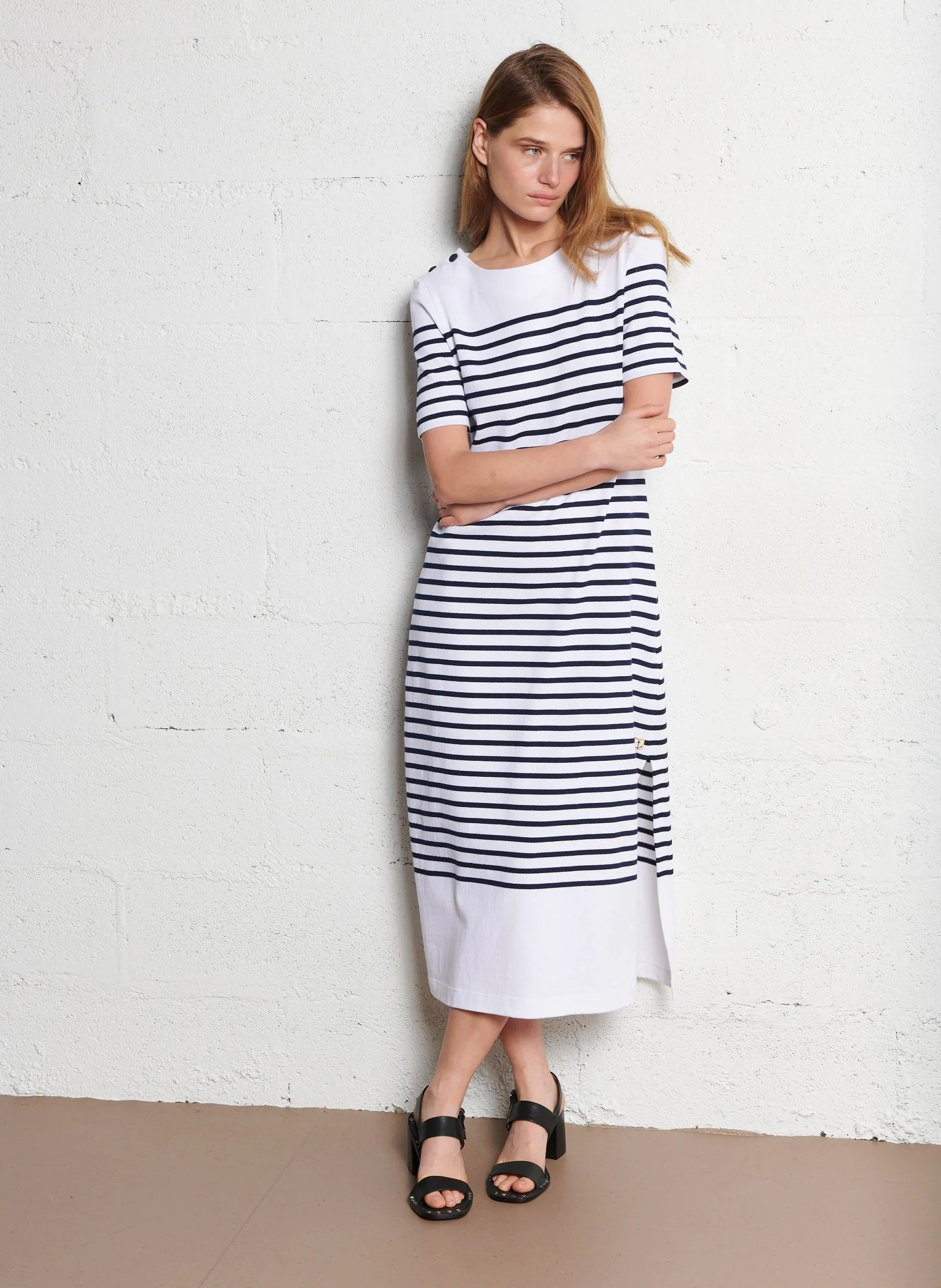 Robe midi droite à rayures Multicolore