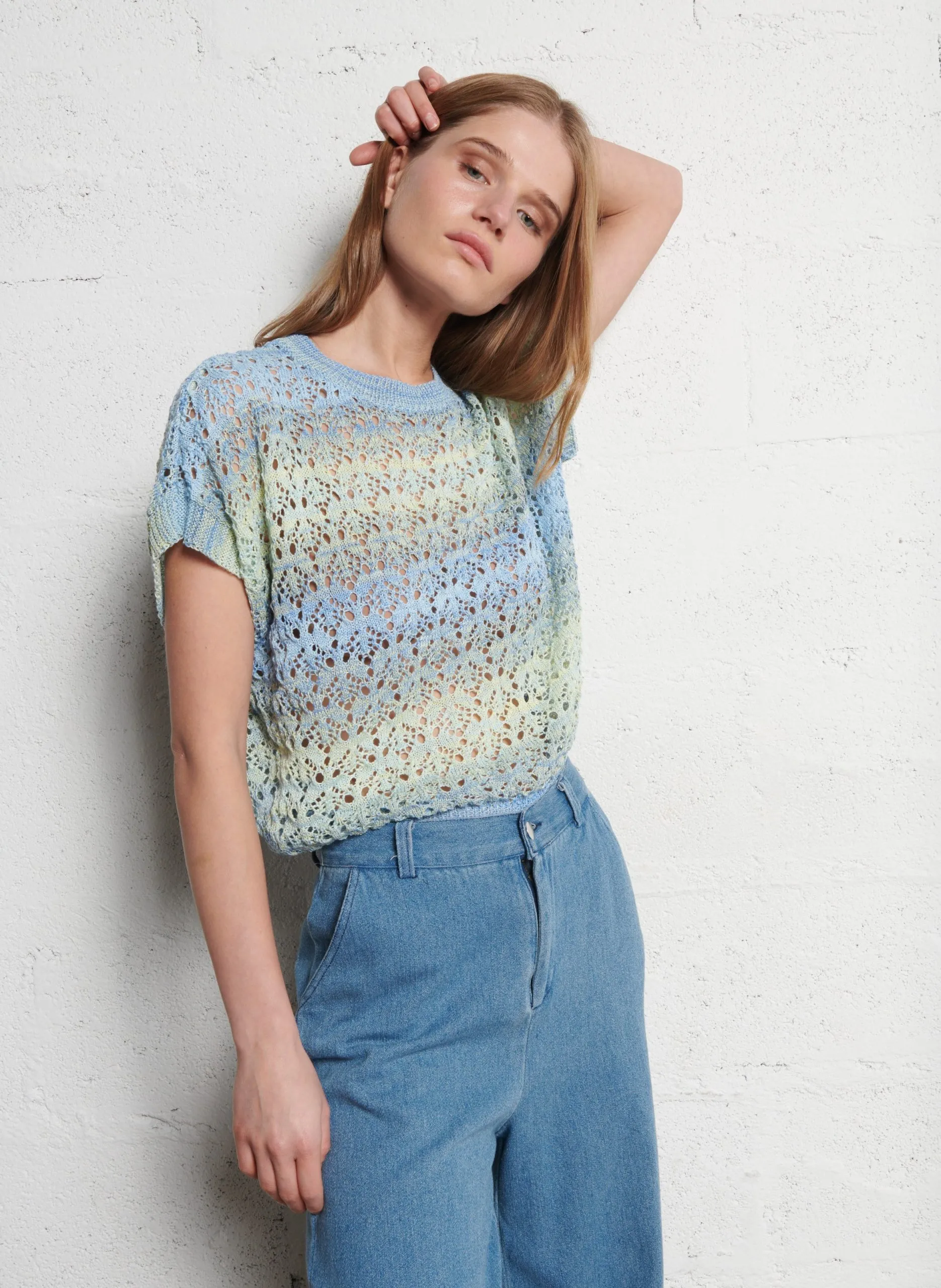 Pull oversize col rond Bleu