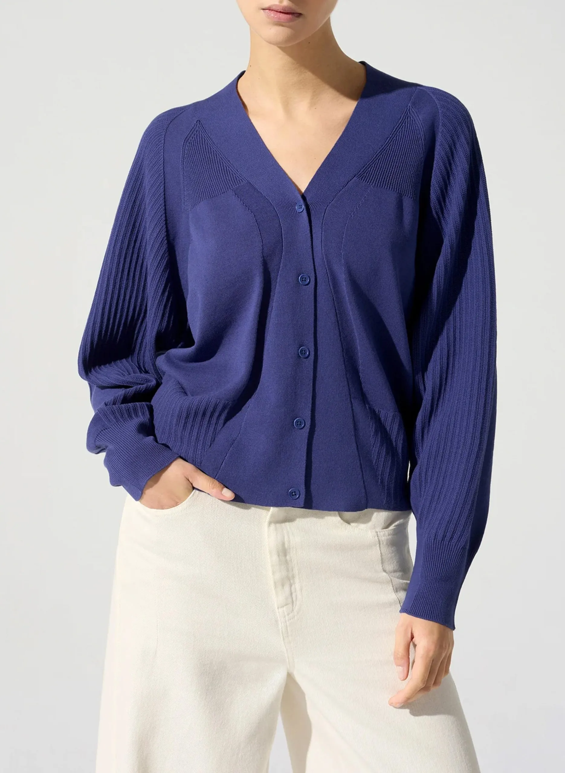 Cardigan boutonné en maille fantaisie Bleu