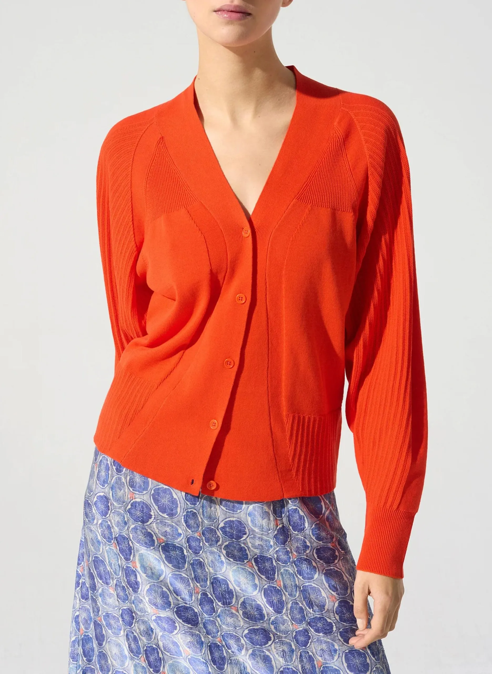 Cardigan boutonné en maille fantaisie Rouge