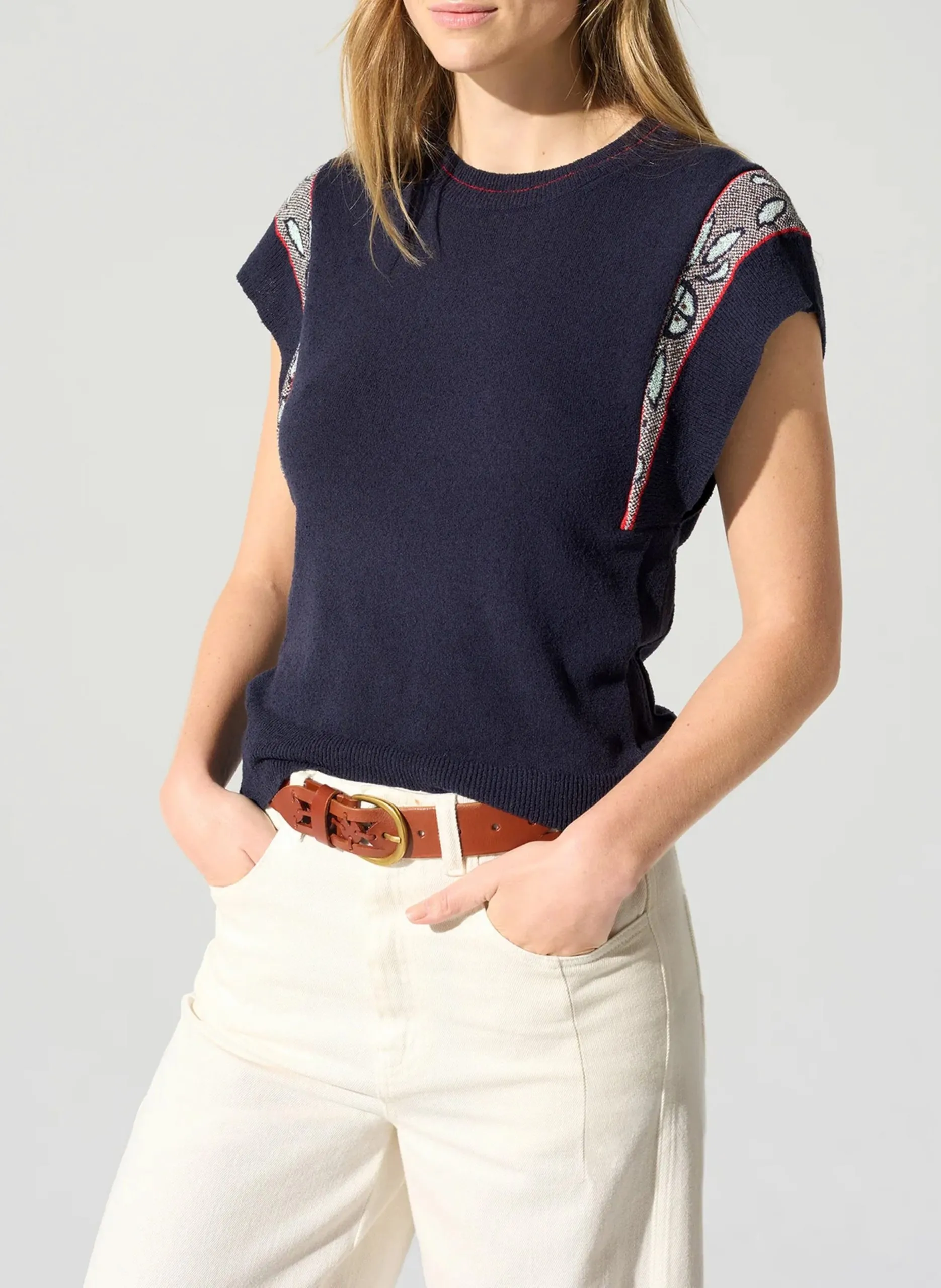 Pull droit sans manches à motifs Bleu