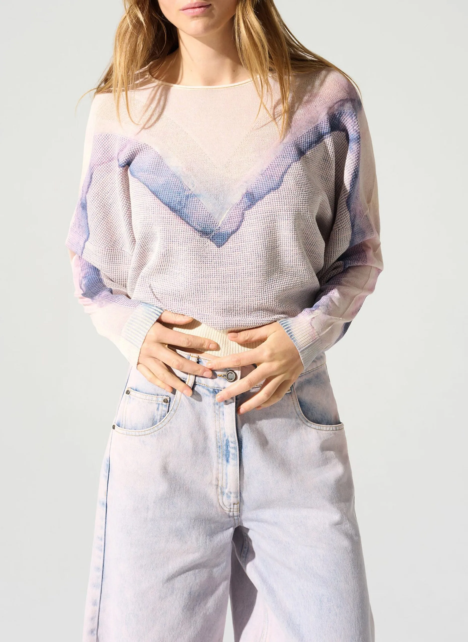 Pull droit en maille imprimée Violet