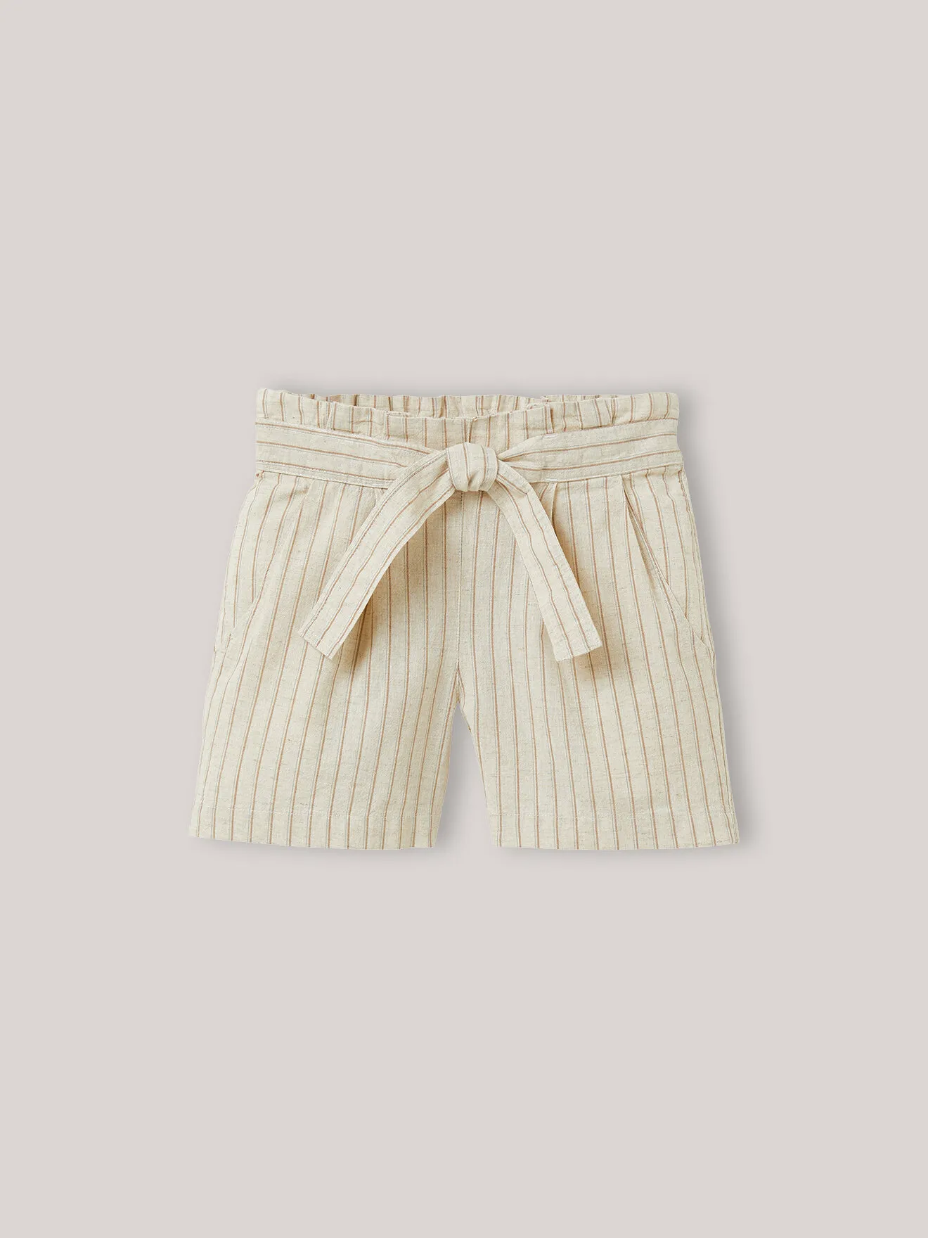 Short rayé en coton et lin Beige