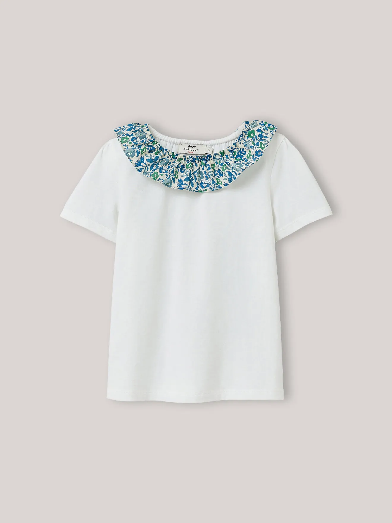 T-shirt col pierrot tissu liberty en coton biologique Blanc