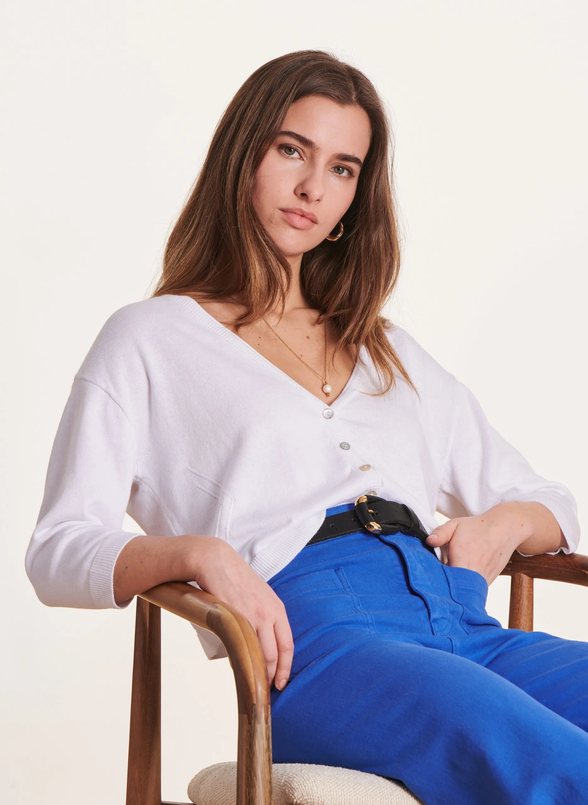 Gilet droit en coton bio mélangé Blanc