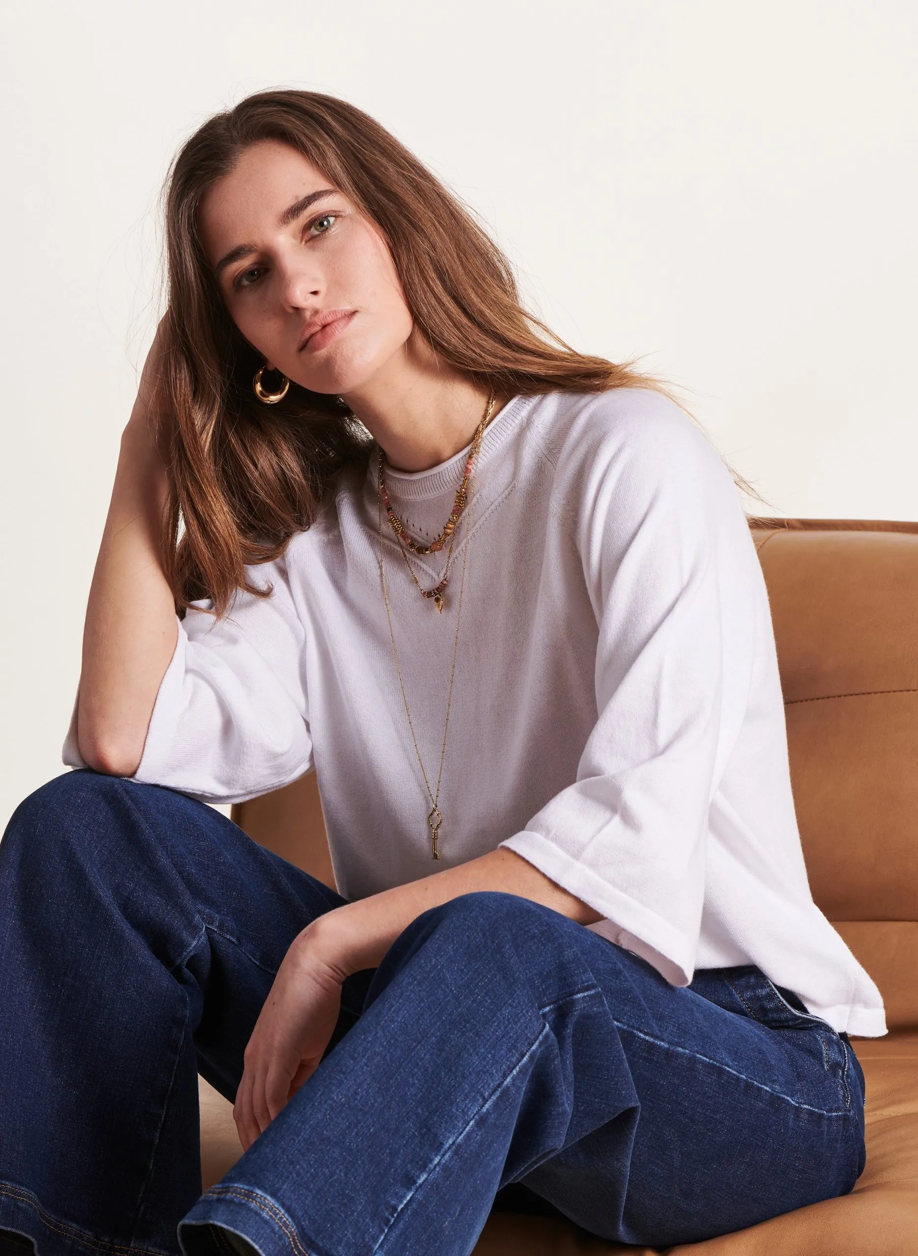 Pull col rond en coton bio Blanc