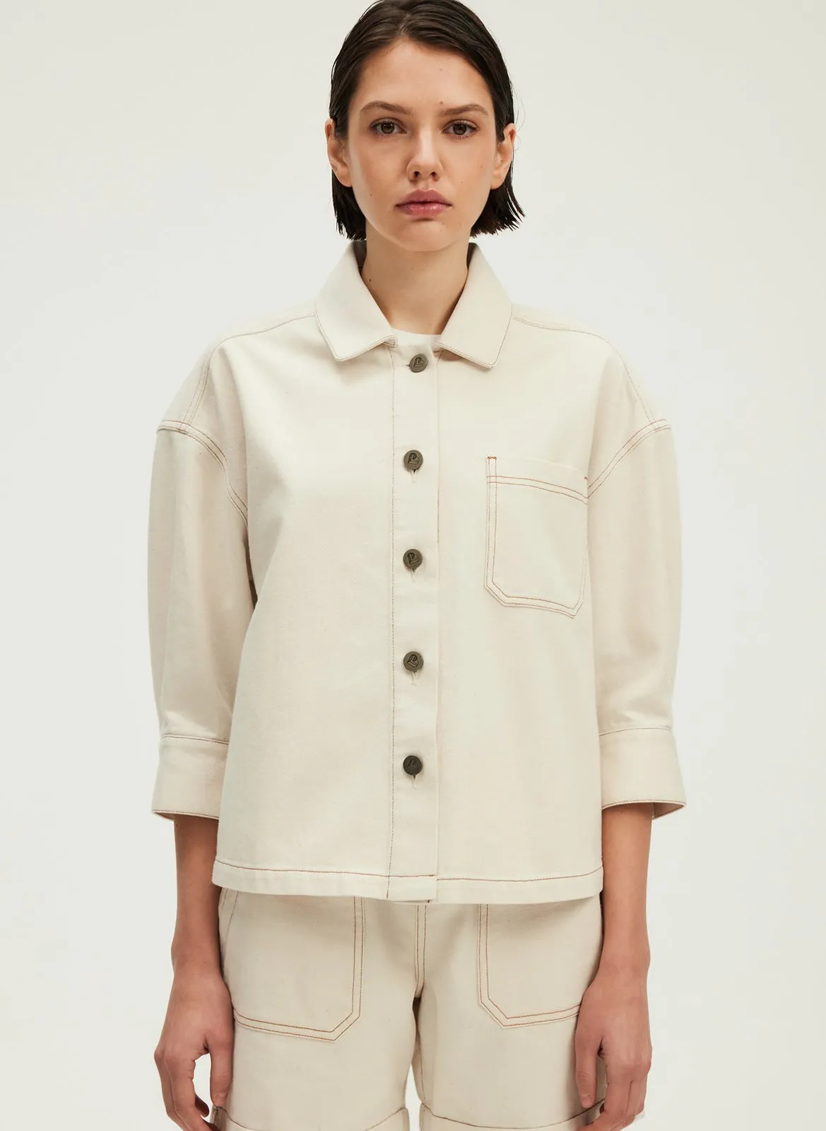 Veste ample col classique en coton Beige REANE