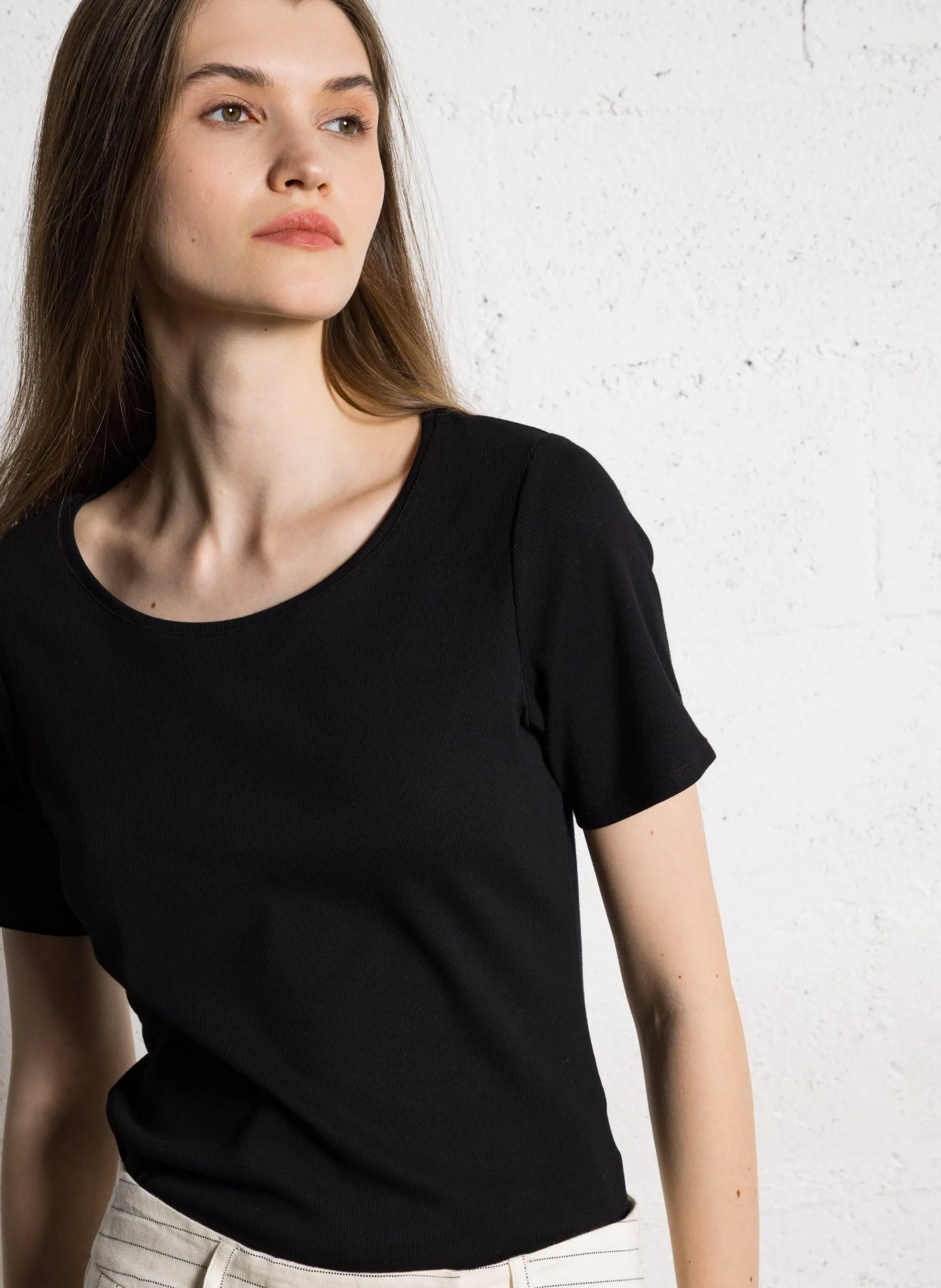 Tee-shirt droit en maille Noir YONIE