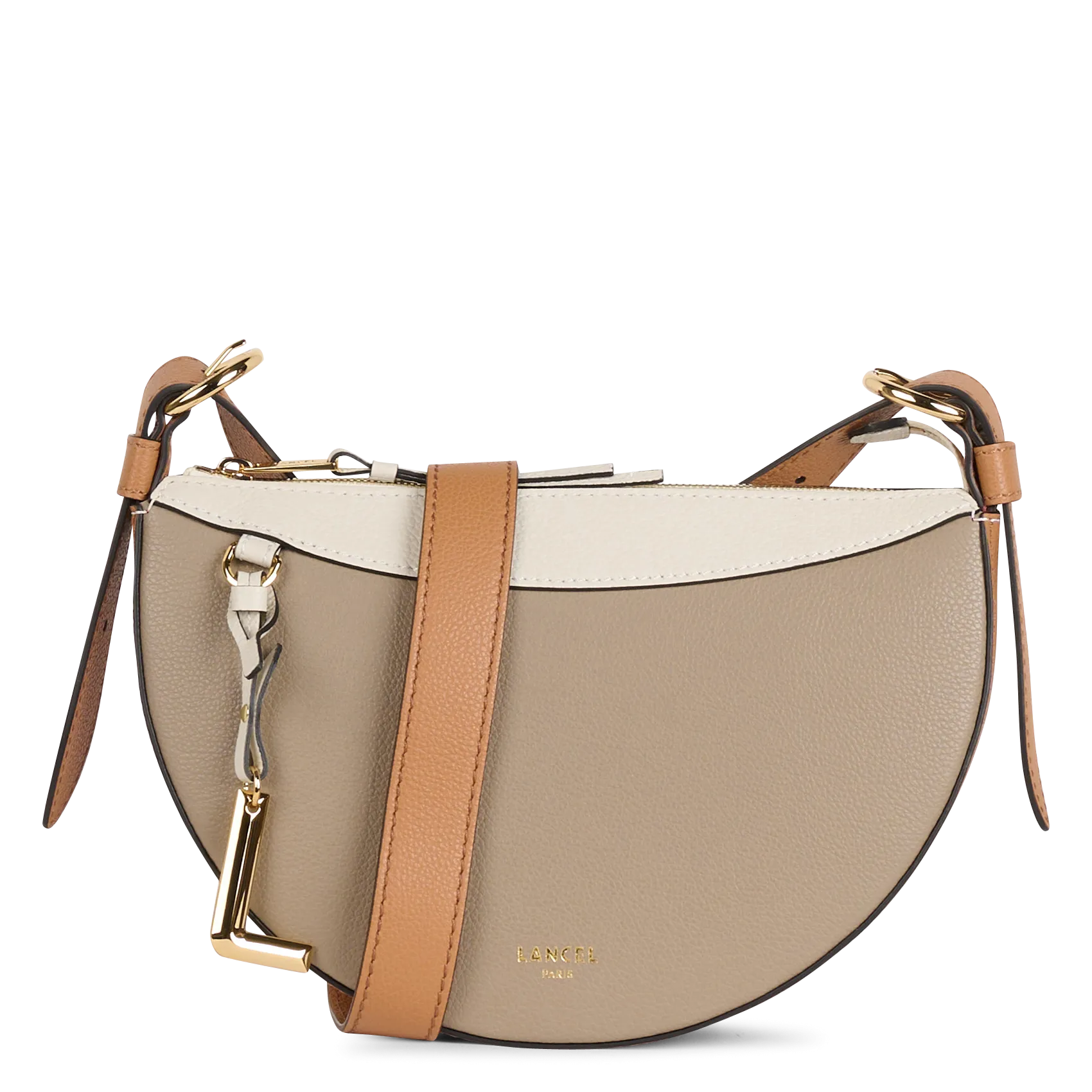 Sac bandoulière demi-lune en cuir Beige FAUBOURG