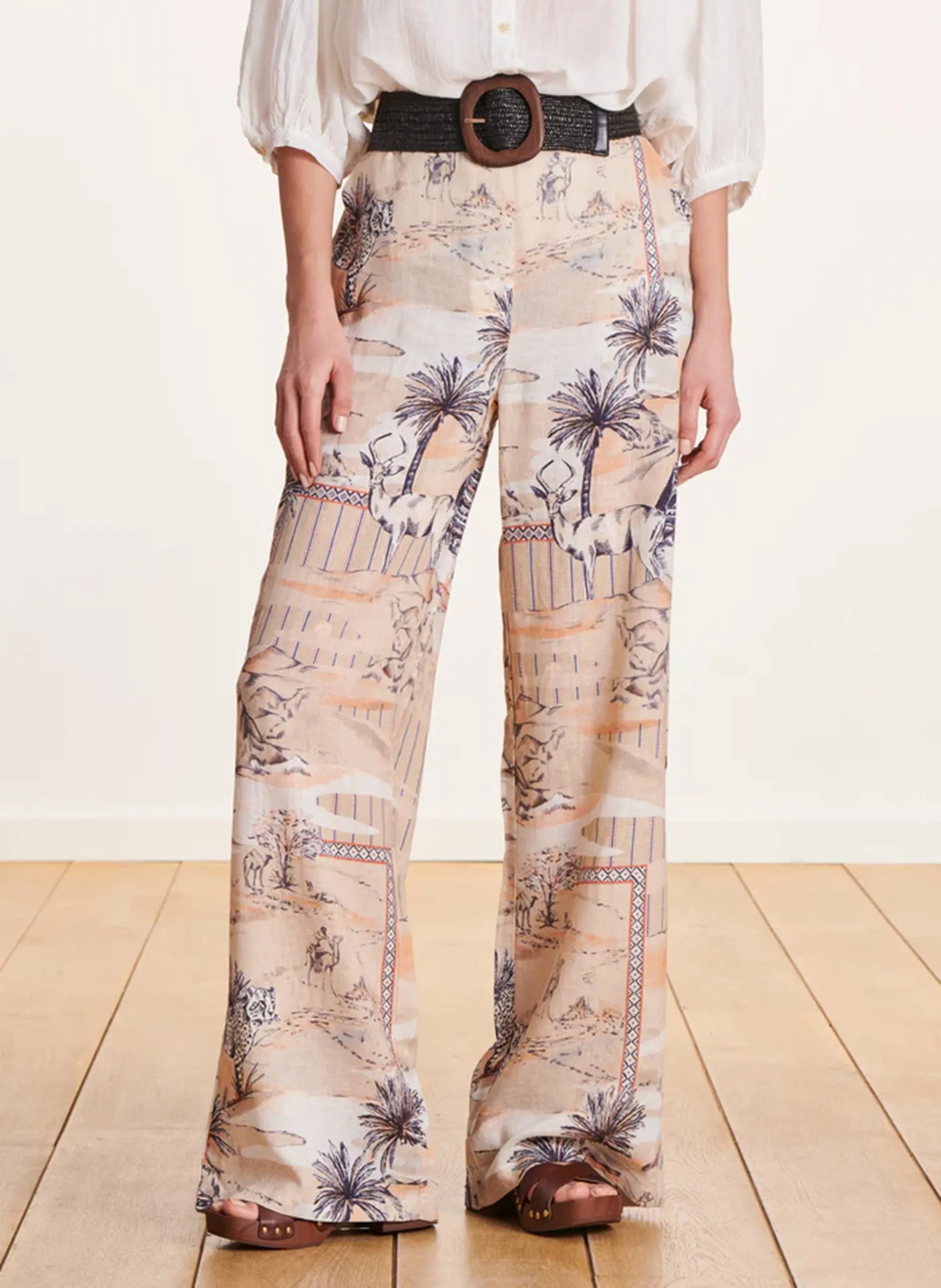 Pantalon droit imprimé Beige