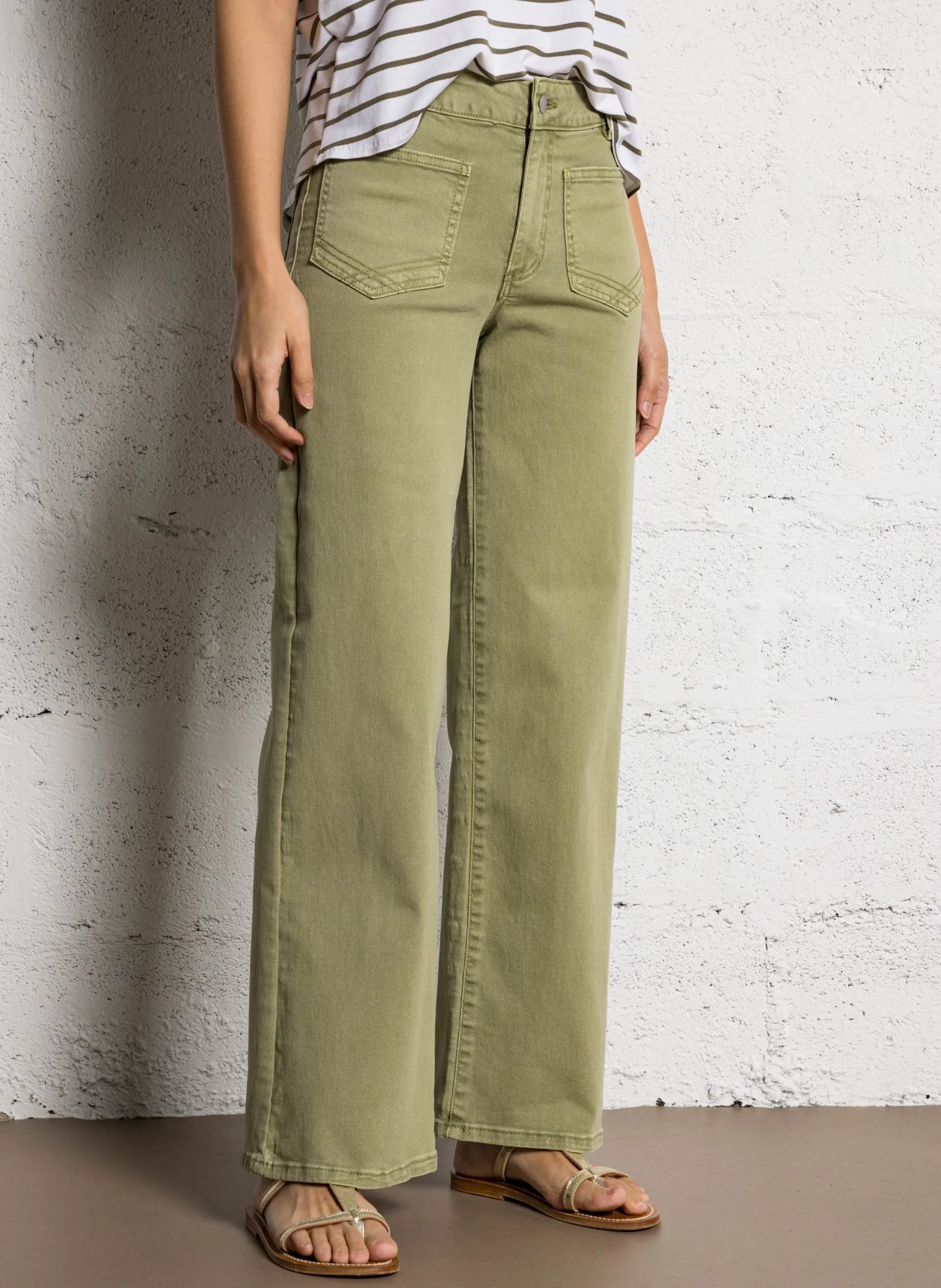 Jean large en coton mélangé Vert