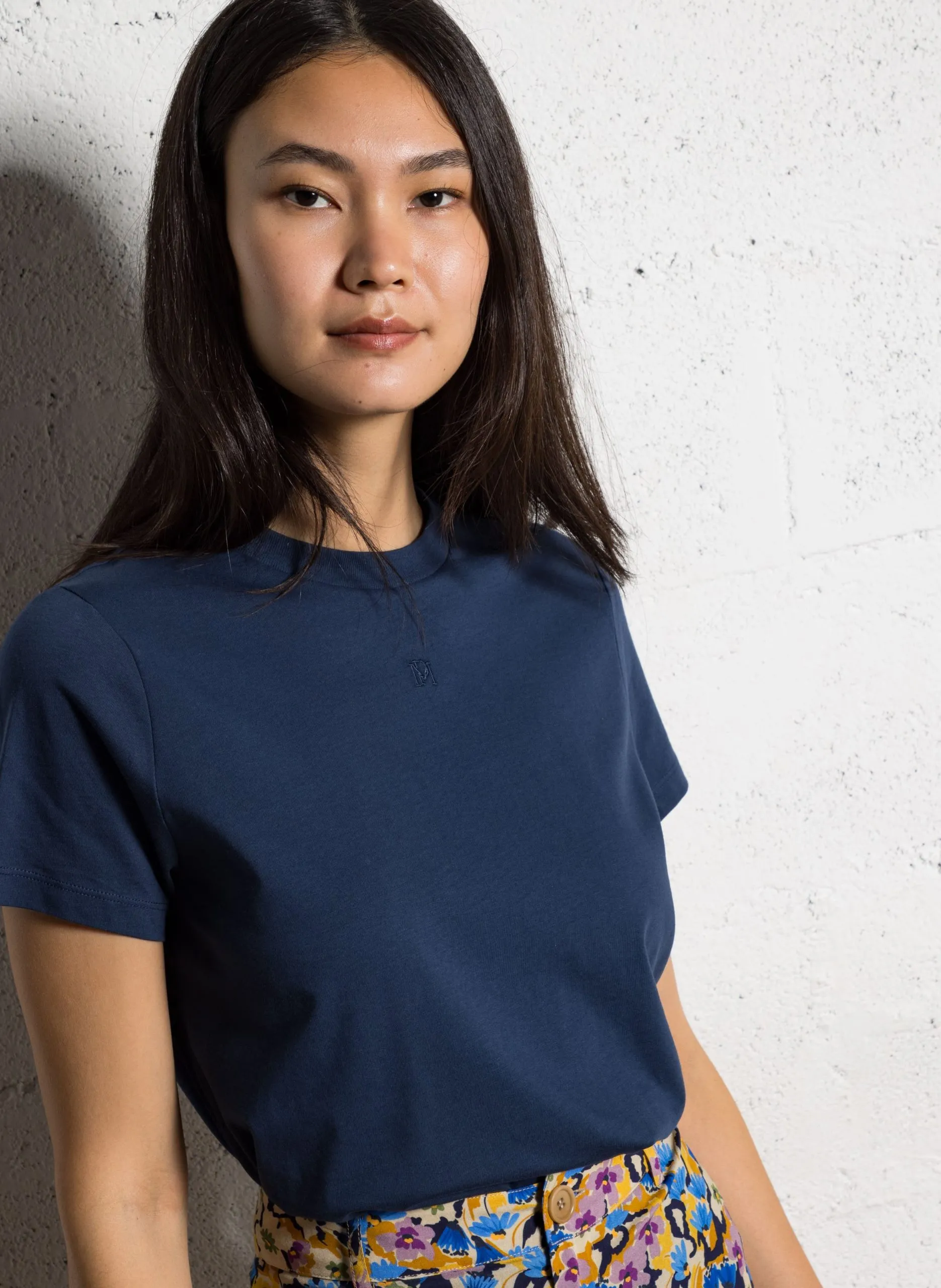 Tee-shirt droit col rond en coton Bleu TSHIRT