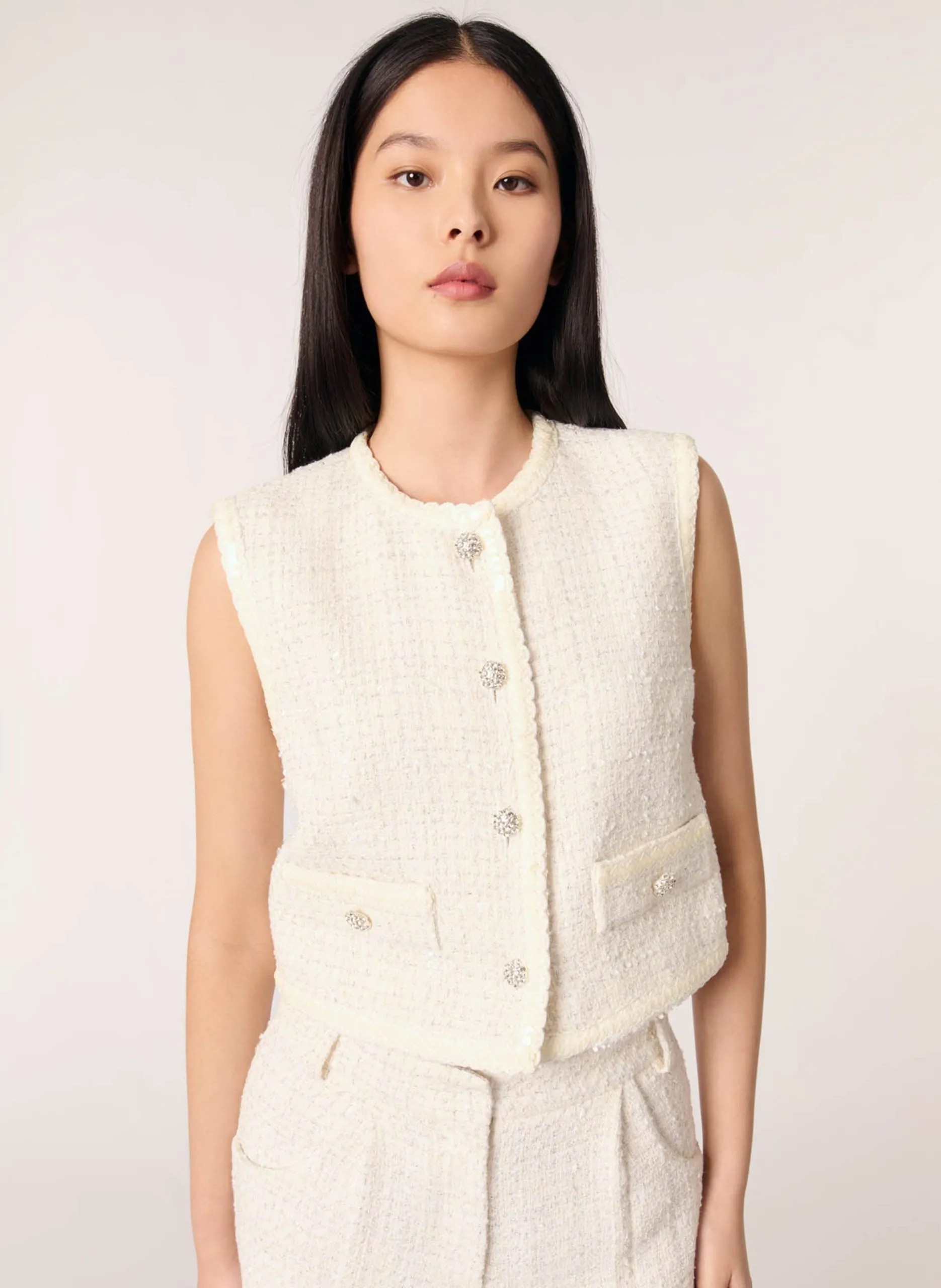 Gilet de tailleur en tweed Beige