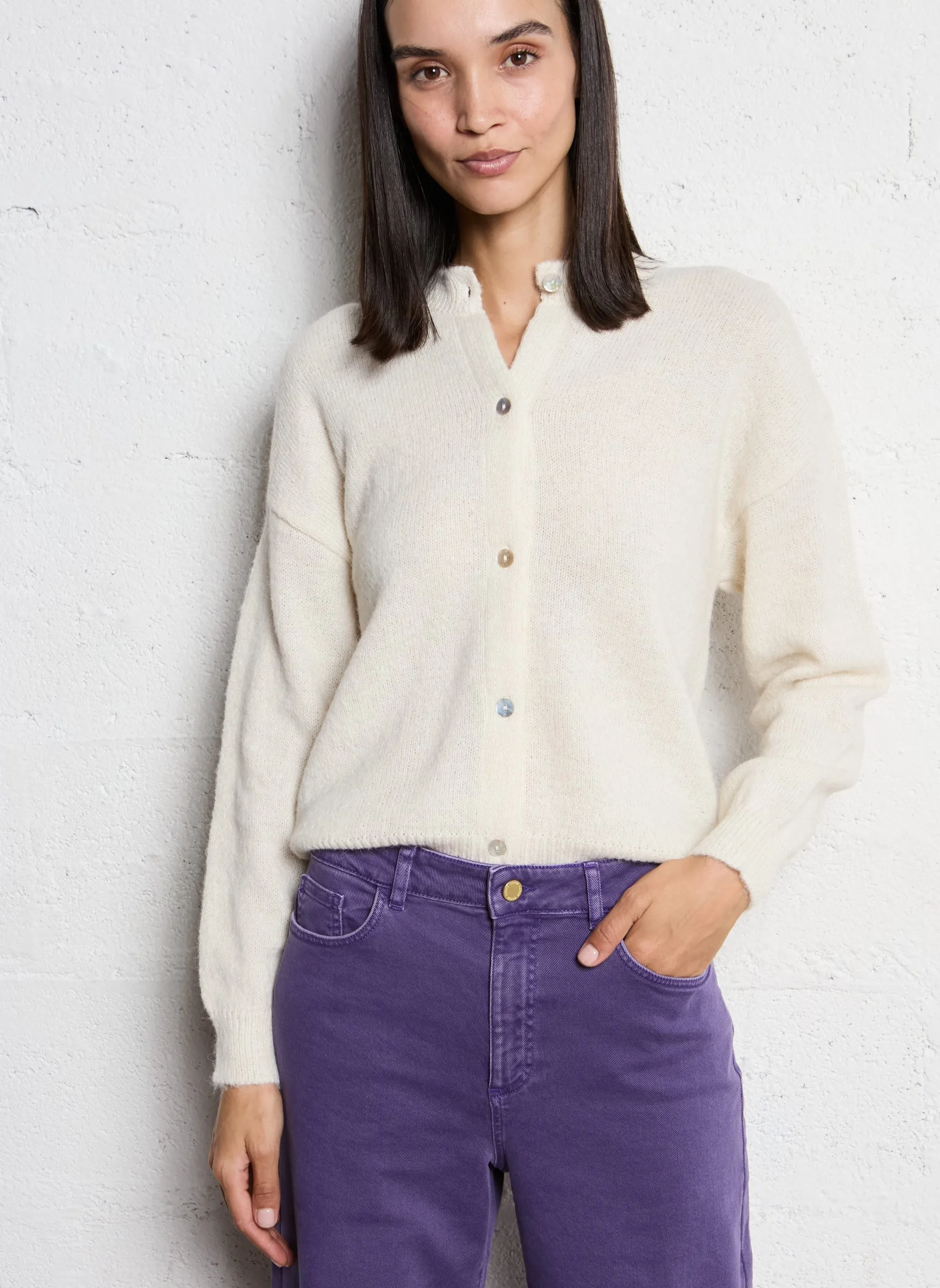 Gilet droit col rond Blanc