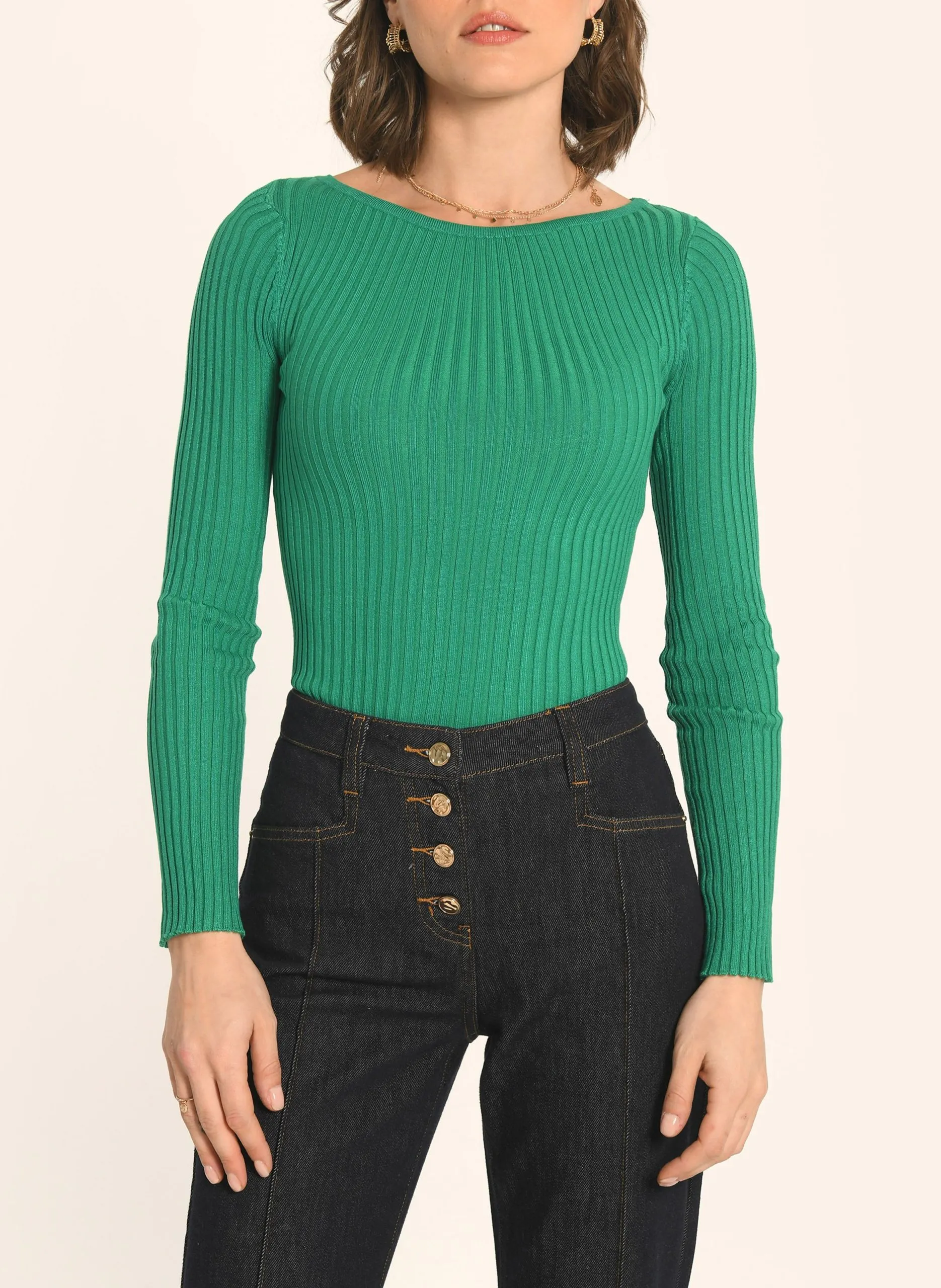 Pull moulant col bateau Vert ALIDA