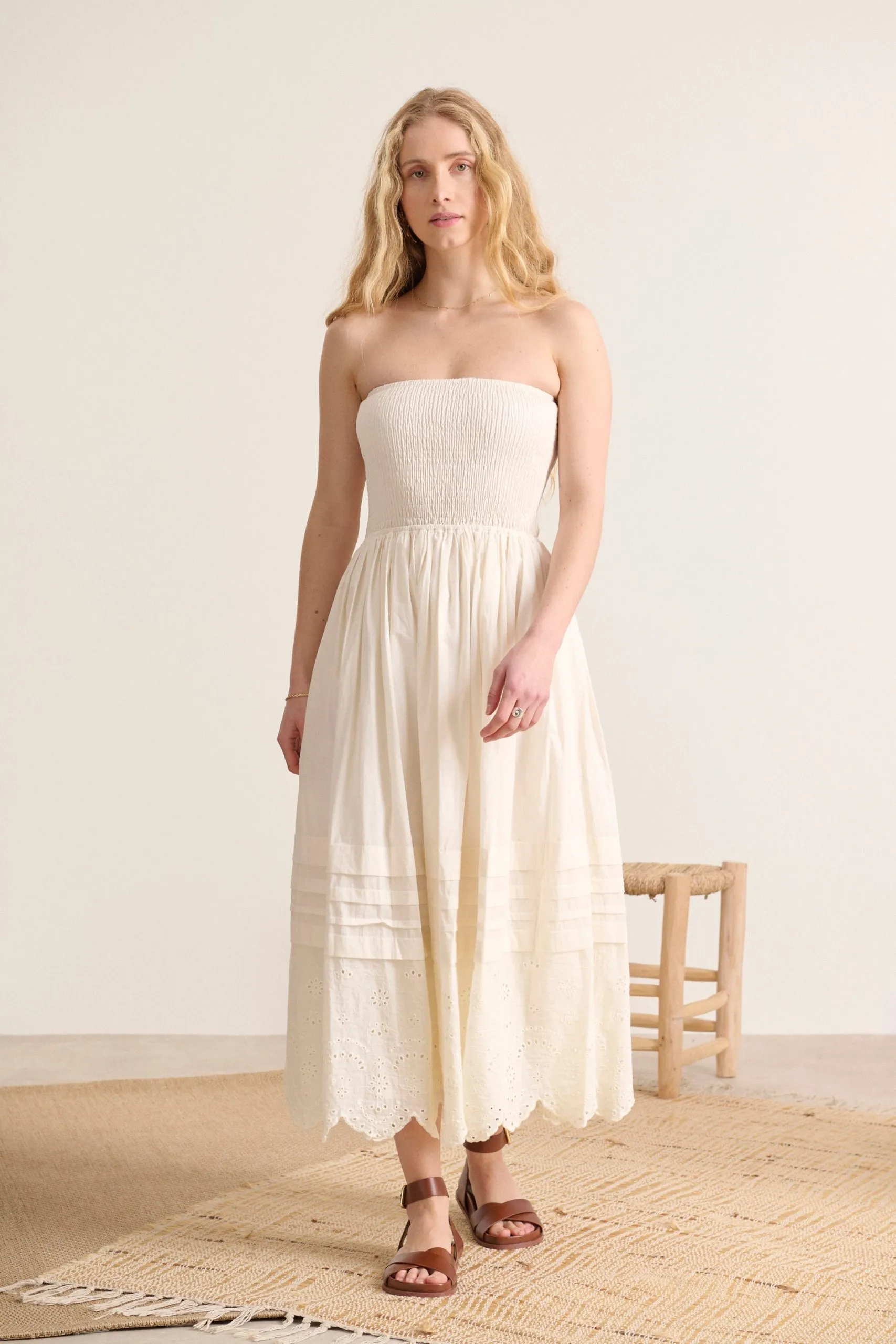 Robe bustier smockée Blanc VANILLE