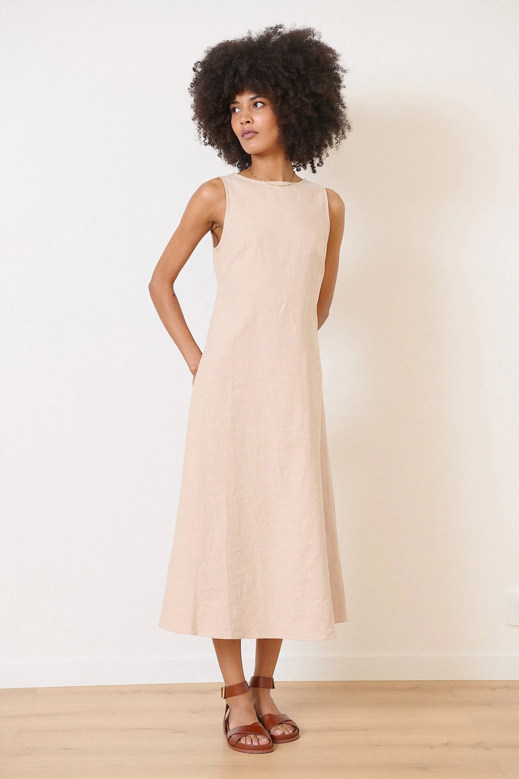 Robe midi sans manches Beige VAIANA