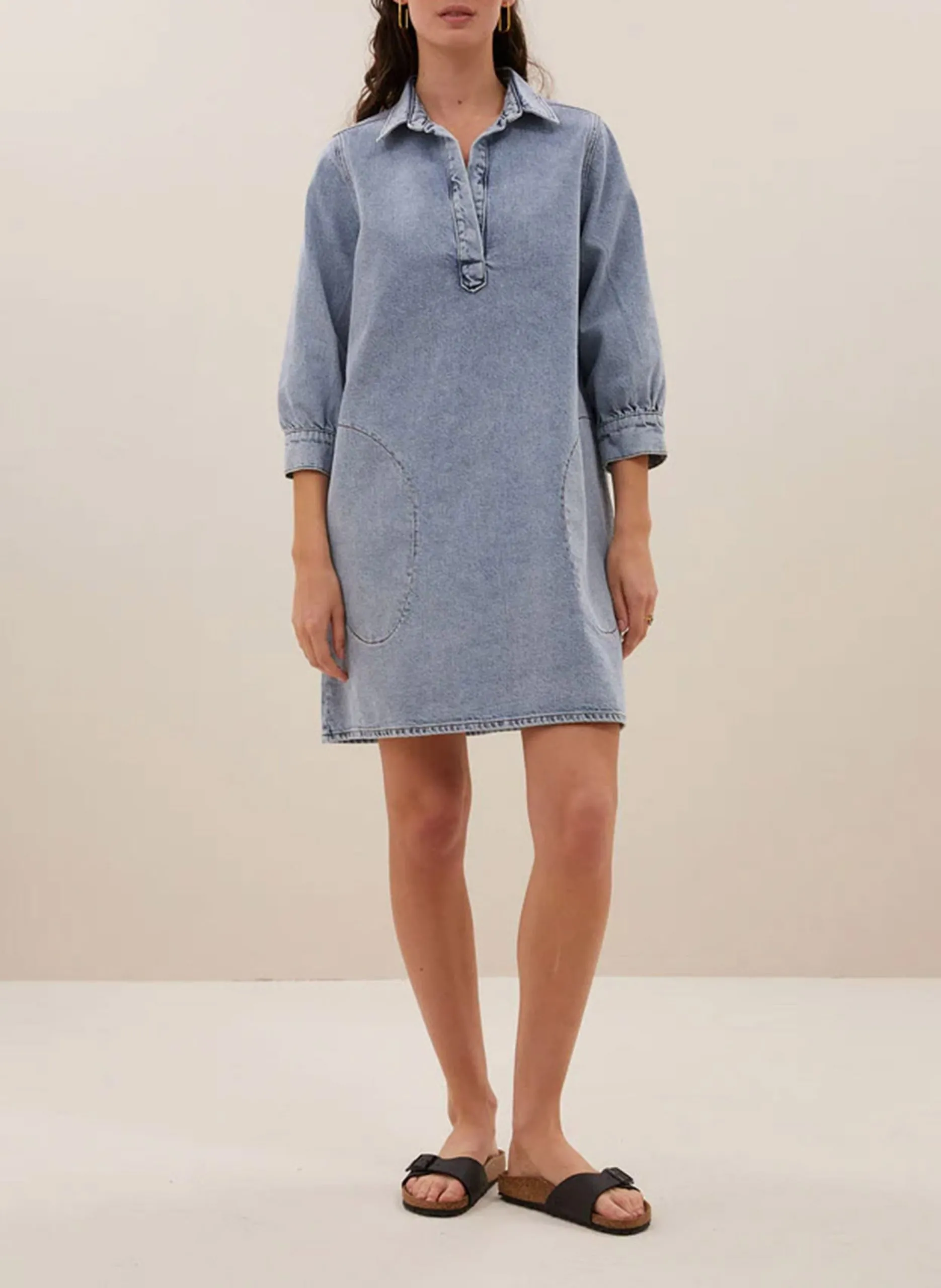 Robe courte col classique en coton Bleu FLYNTH