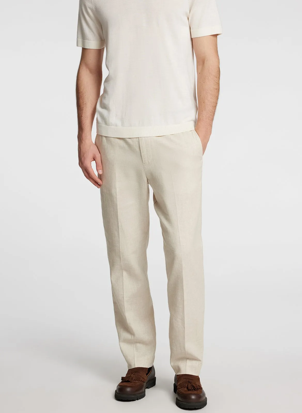 Pantalon droit en lin mélangé Beige MALIK