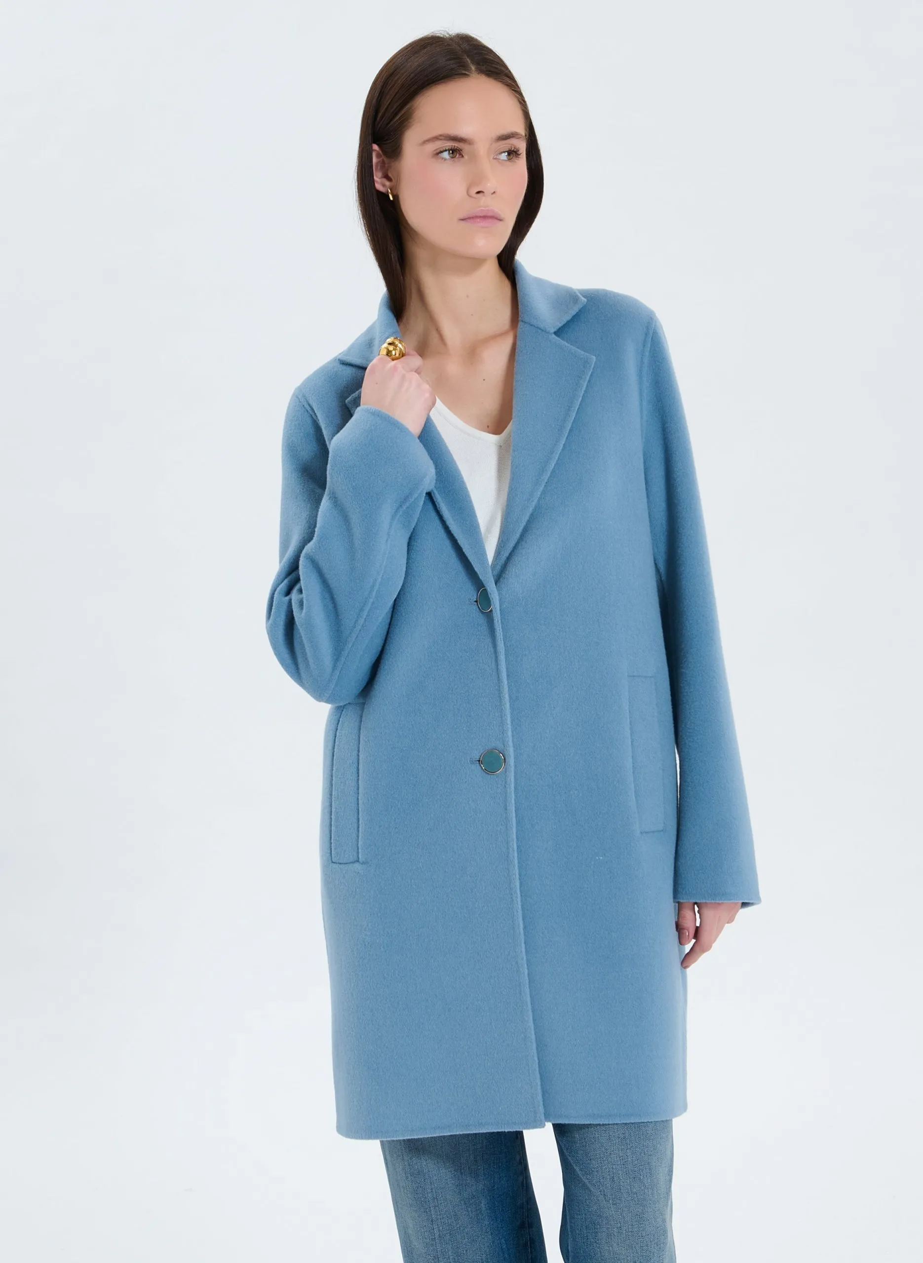 Manteau droit en laine mélangée Bleu MATILA