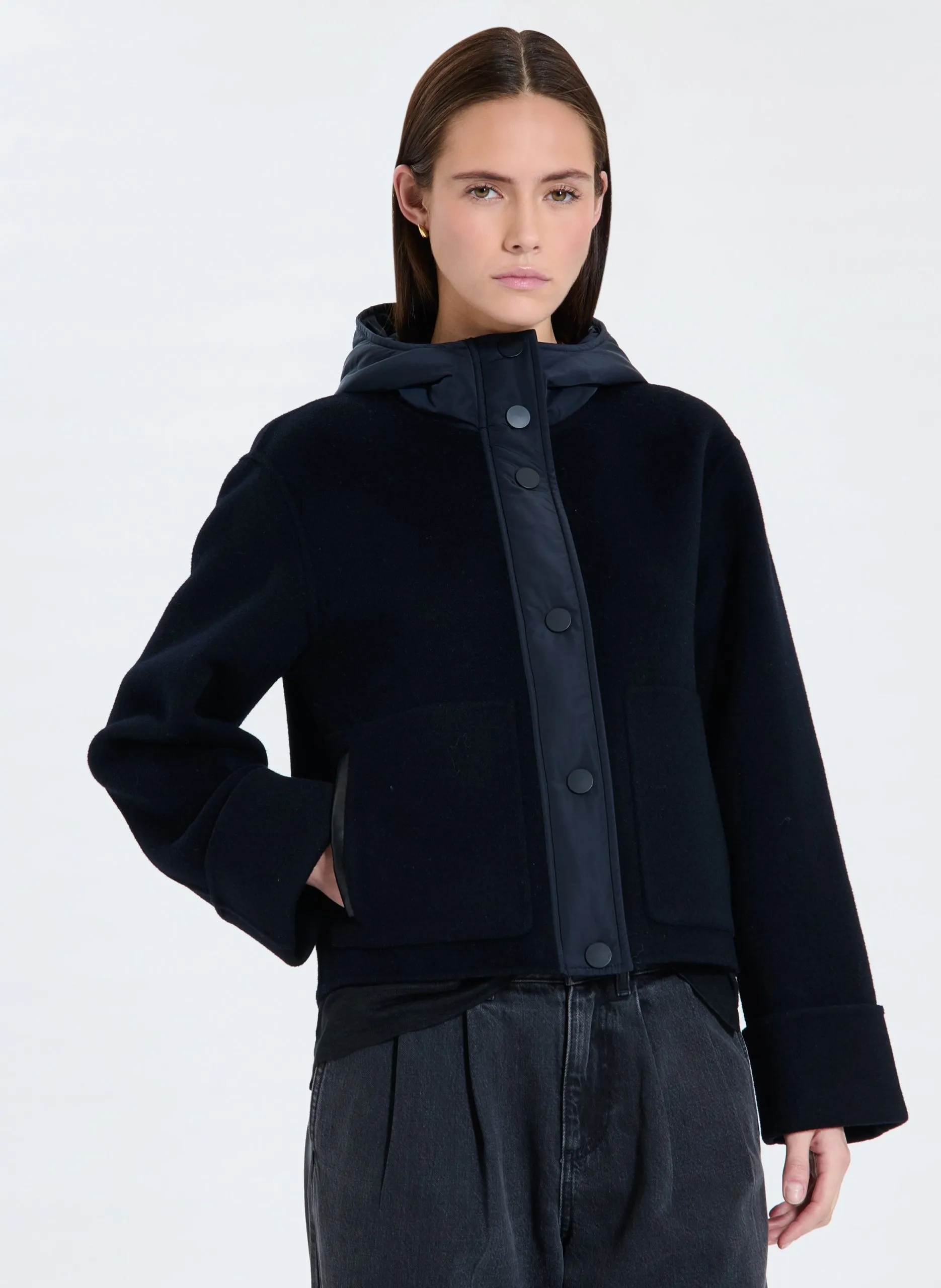 Manteau droit en laine mélangée Bleu MAHIL
