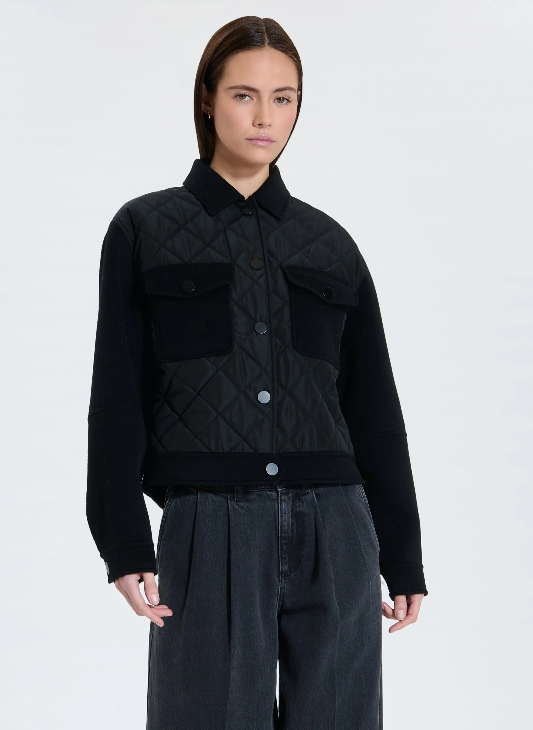 Manteau droit en laine mélangée Noir MALO