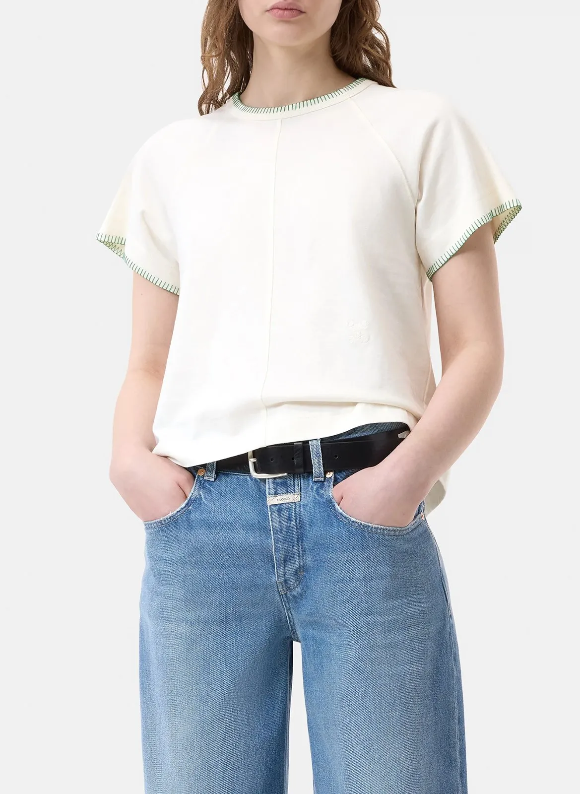 Tee-shirt droit à coutures en coton bio Beige