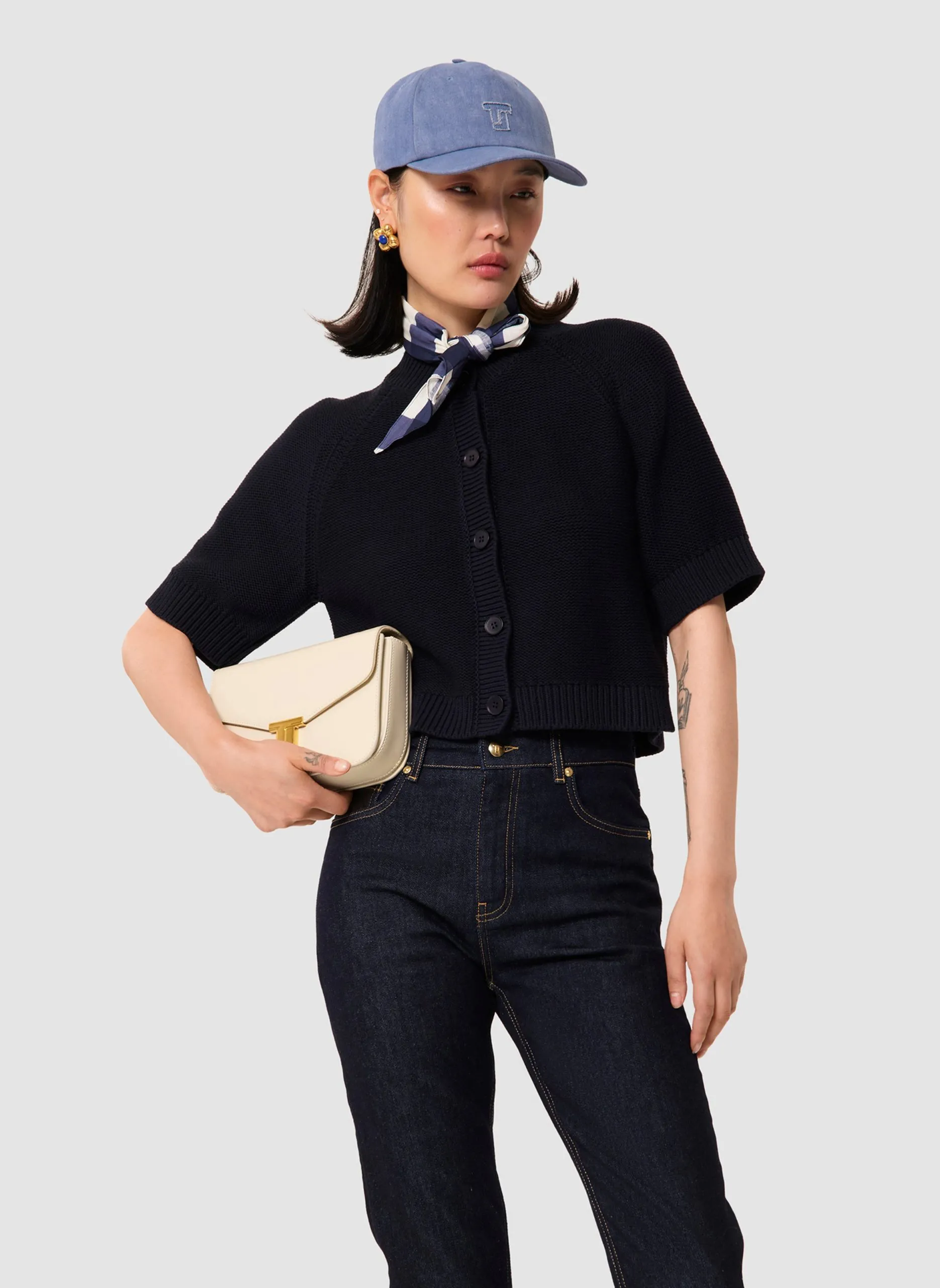 Gilet col rond en coton Bleu GRACY