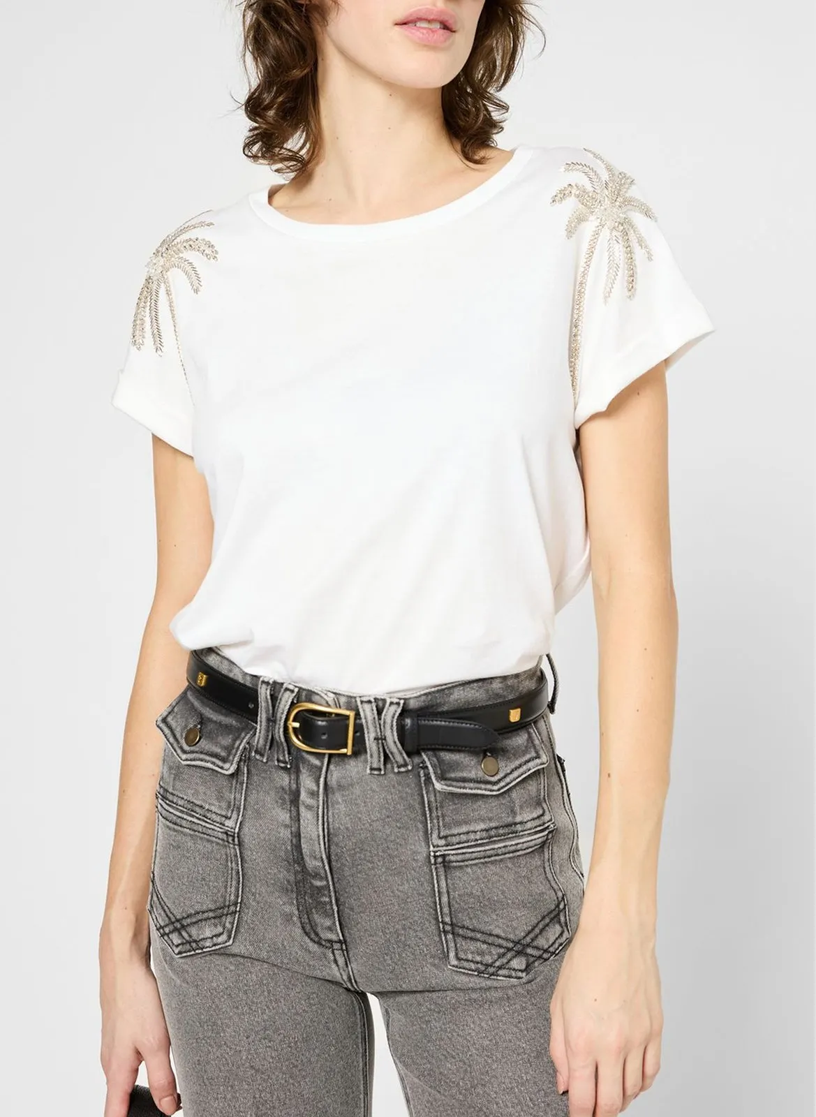 Tee-shirt col rond en coton Blanc GISELE