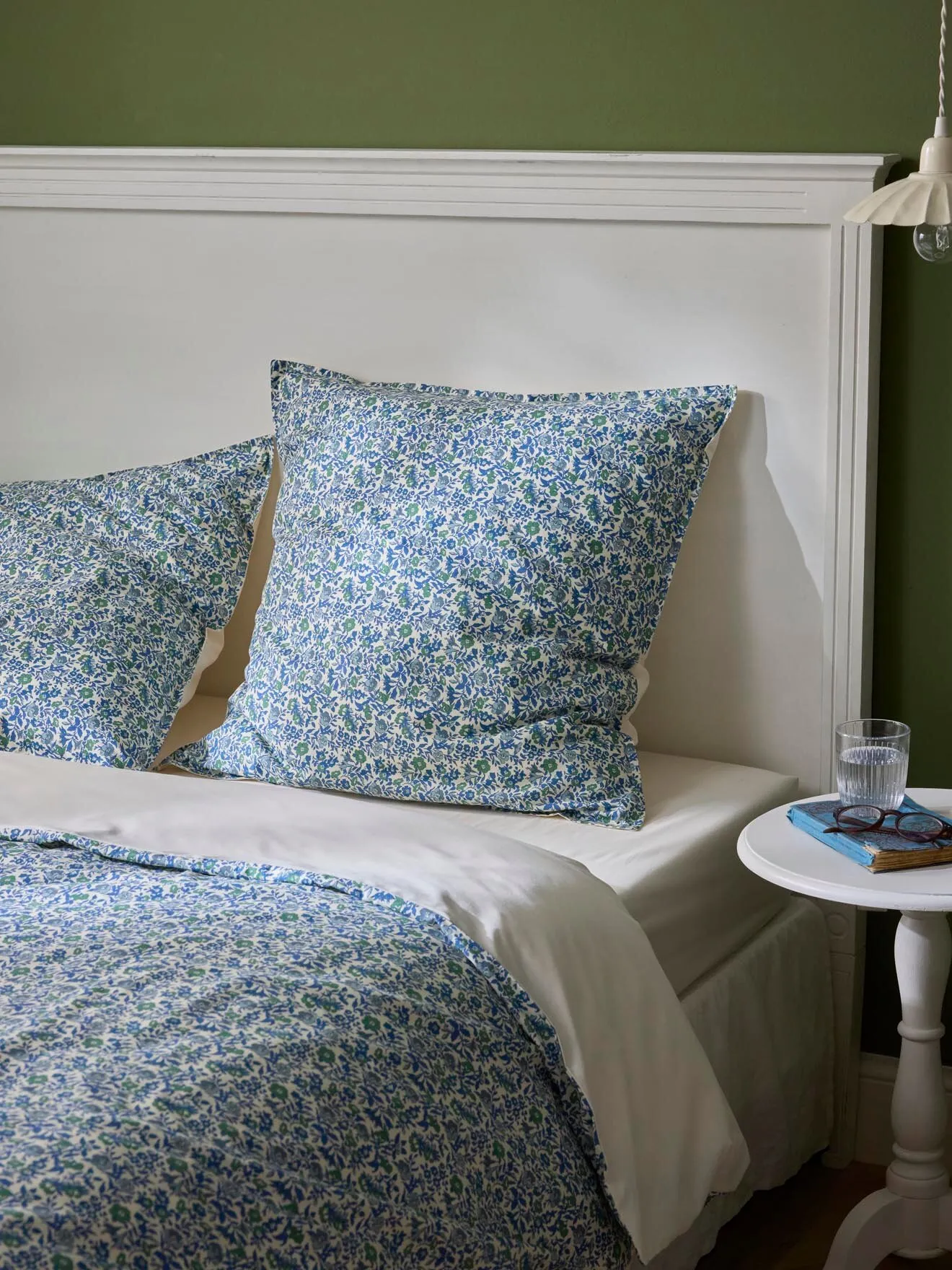 Taie d'oreiller percale de coton et tissu liberty Bleu