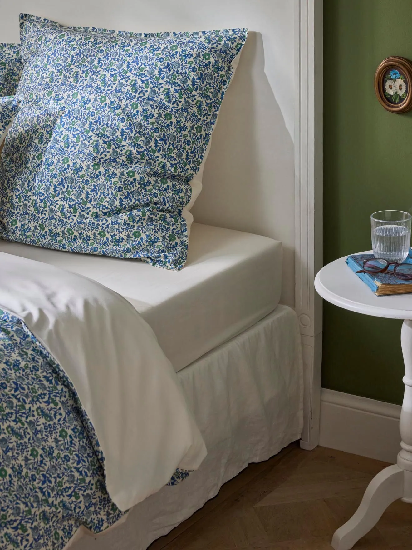Drap-housse percale de coton et tissu liberty "mamie" Bleu